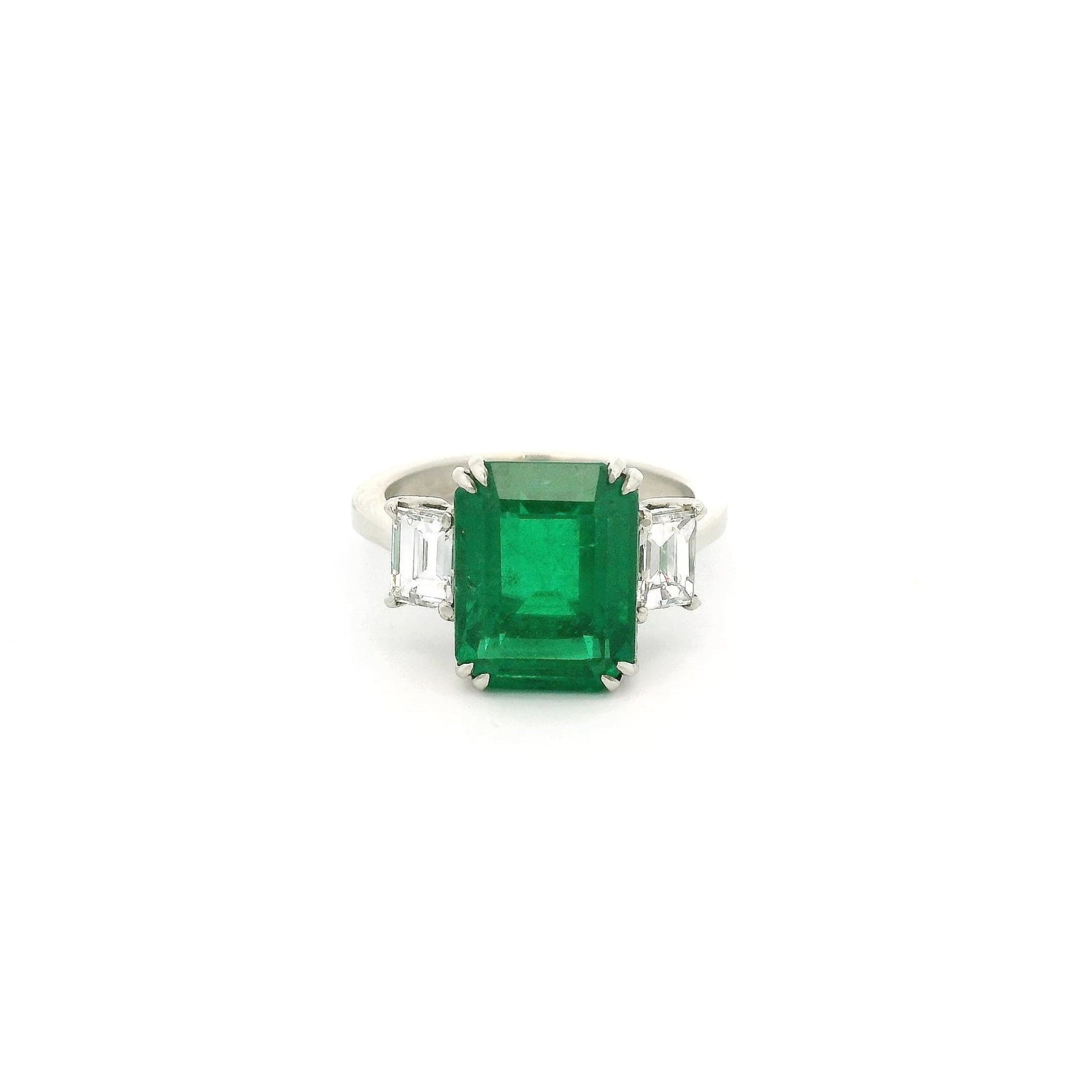 Emerald Cut Certified F1 Emerald & Emerald Cut Diamond Ring - Forever Rox Fine Jewelry