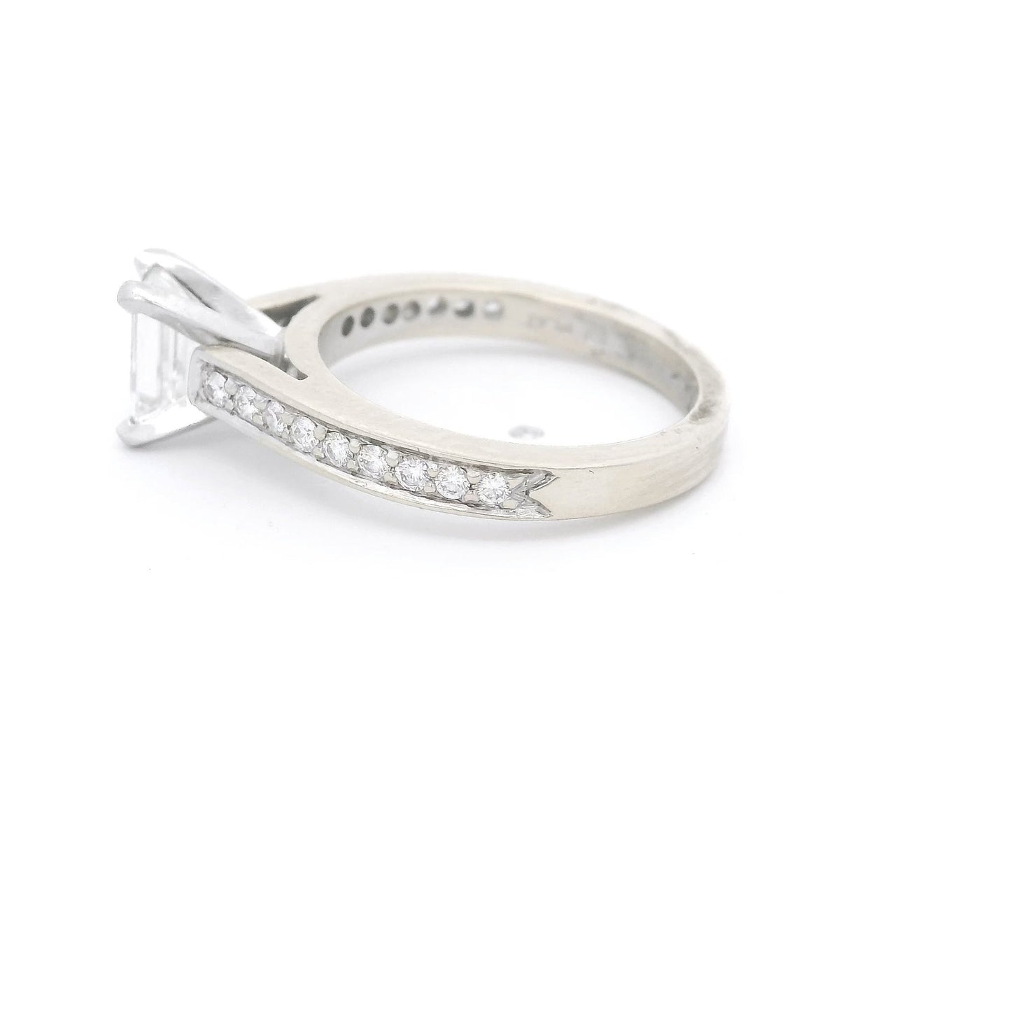 Emerald Cut Diamond Bridal Ring With Channel Set Diamond Down The Shank - Forever Rox