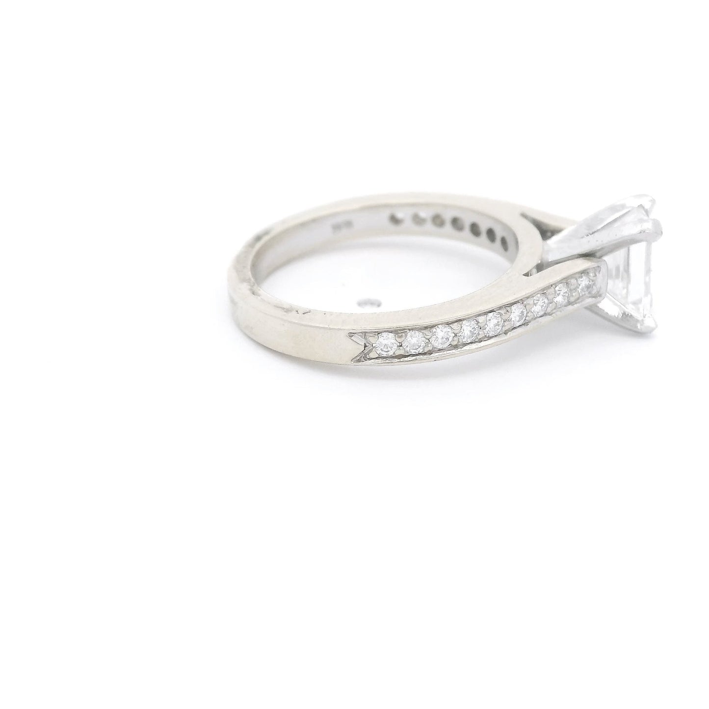 Emerald Cut Diamond Bridal Ring With Channel Set Diamond Down The Shank - Forever Rox