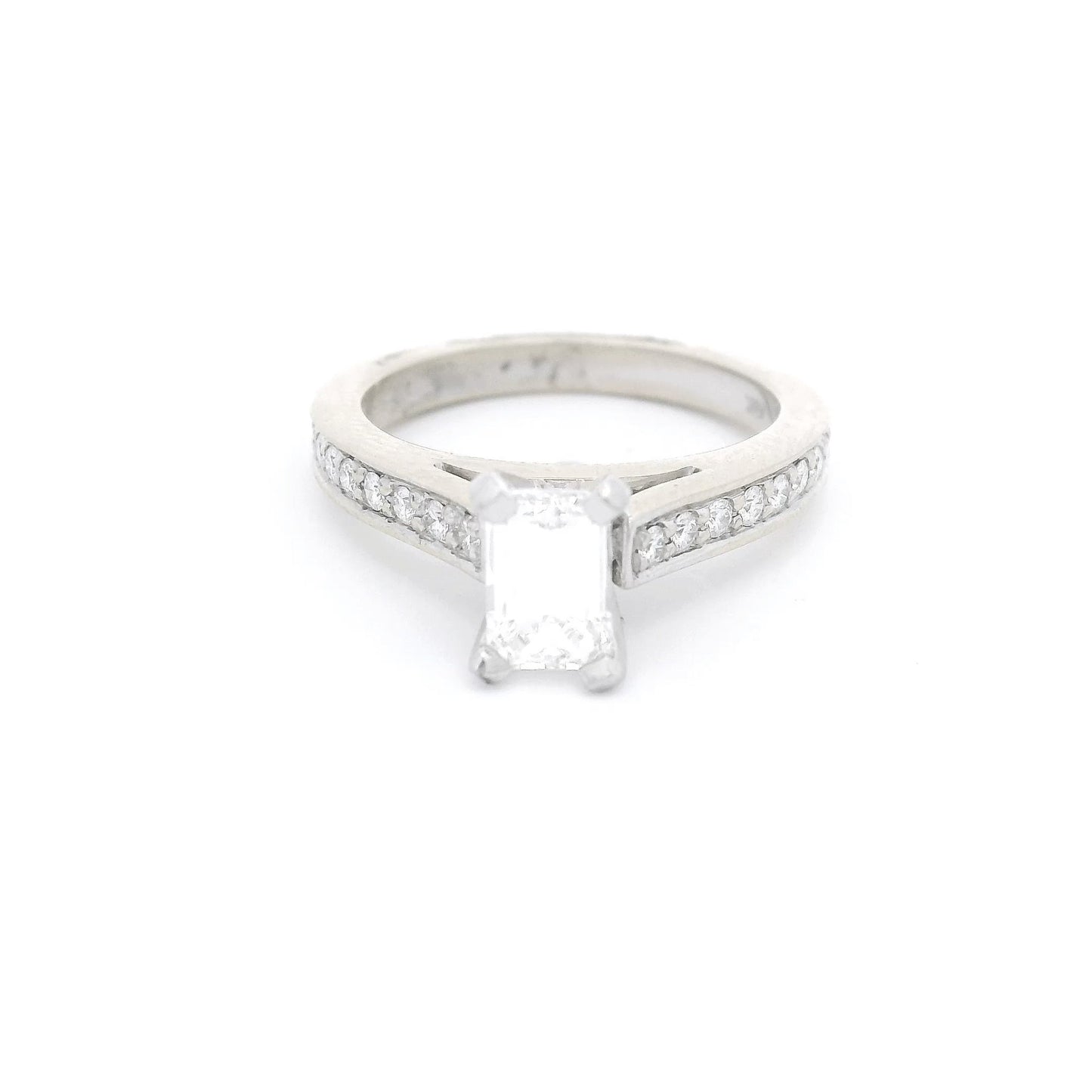 Emerald Cut Diamond Bridal Ring With Channel Set Diamond Down The Shank - Forever Rox