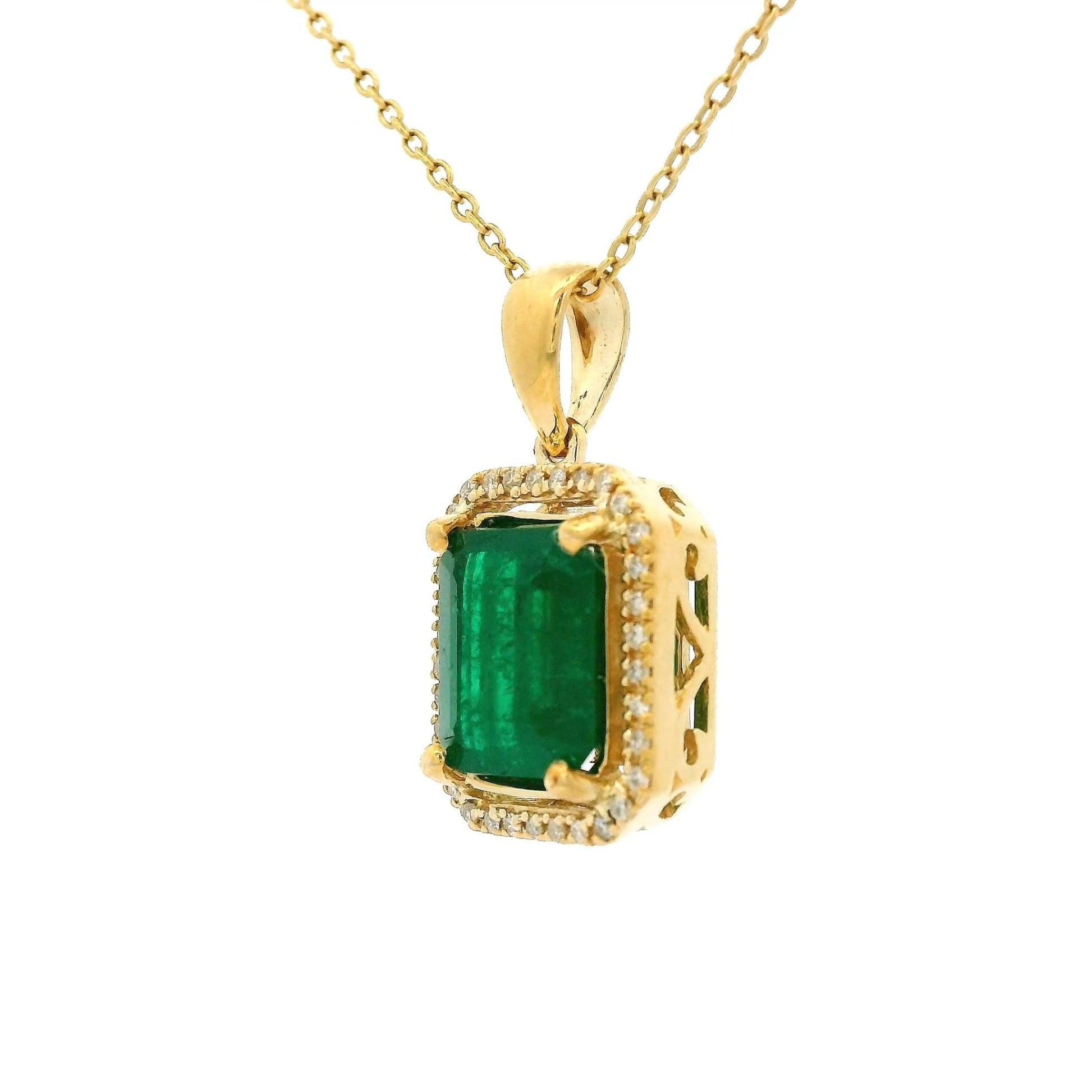 Emerald Cut Emerald & Diamond Pendant - Forever Rox