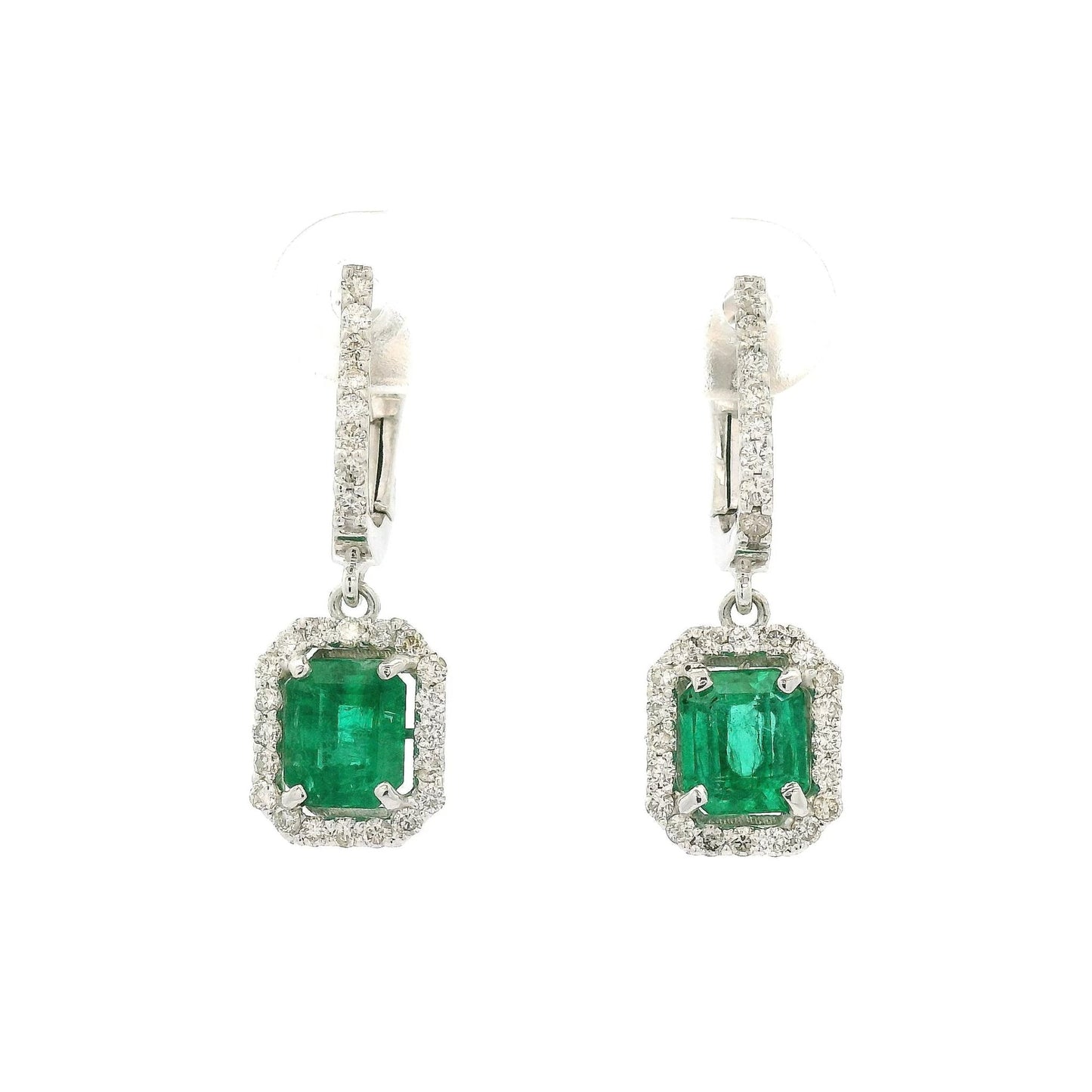 Emerald Cut Emeralds & Diamond Dangle Earrings - Forever Rox