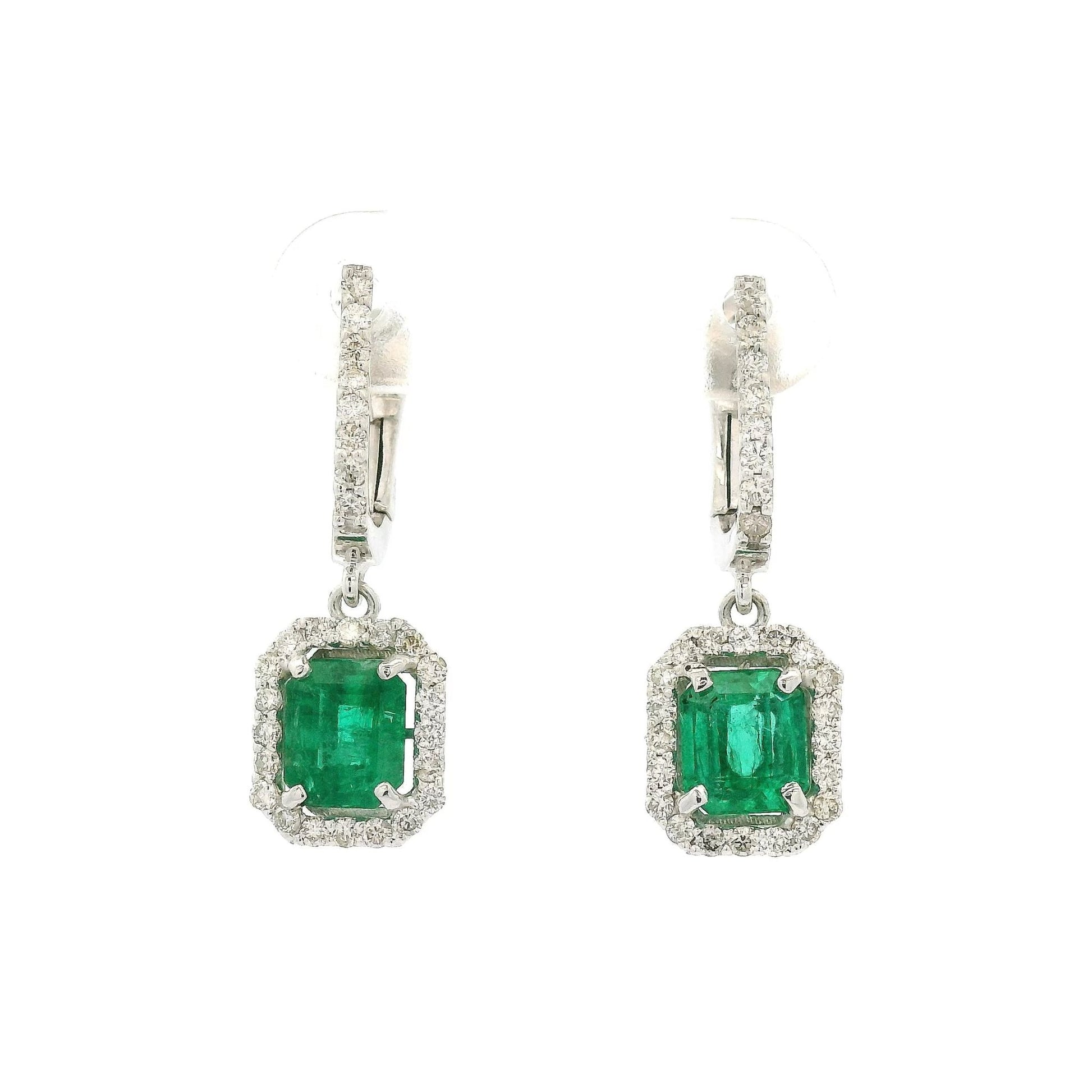 Emerald Cut Emeralds & Diamond Dangle Earrings - Forever Rox