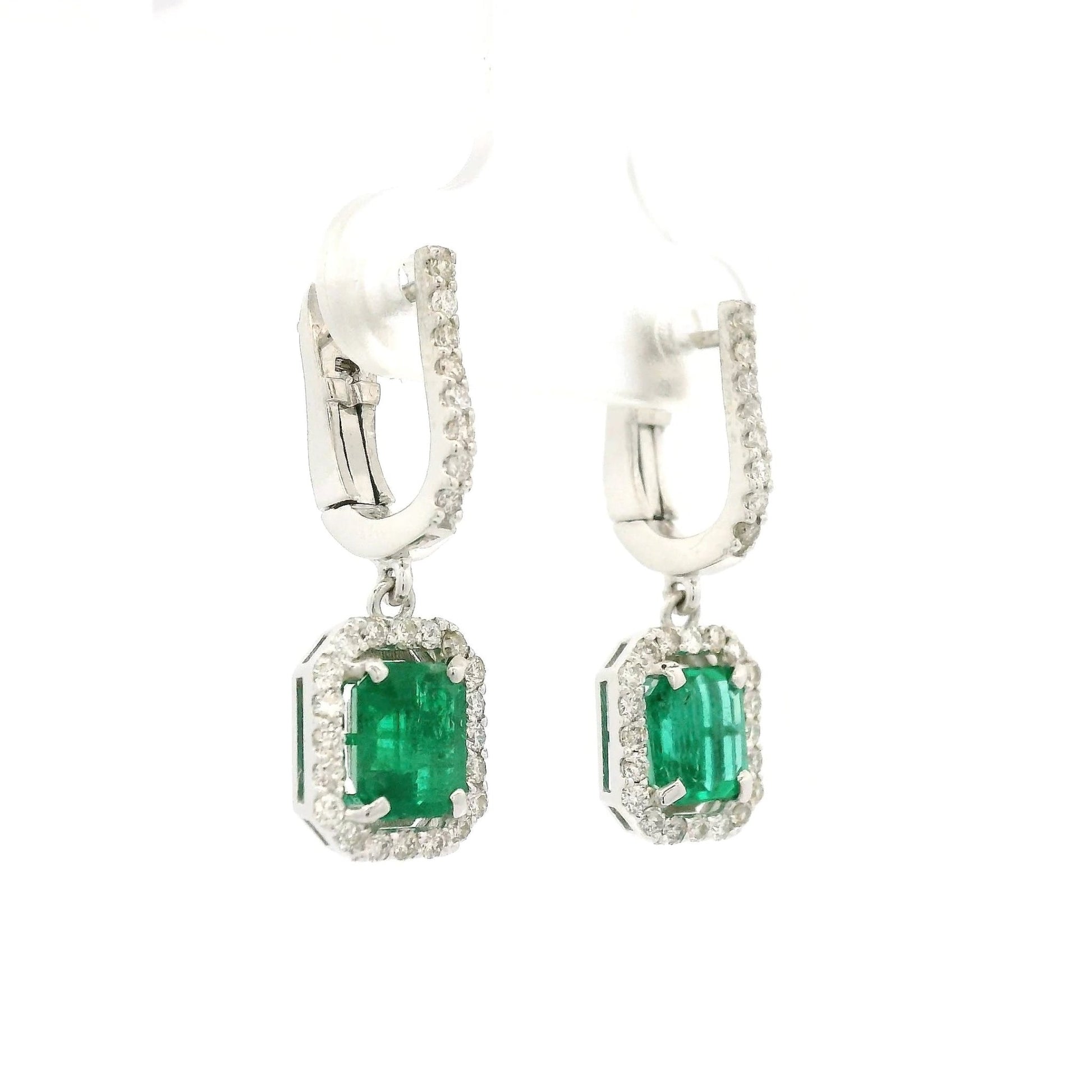 Emerald Cut Emeralds & Diamond Dangle Earrings - Forever Rox