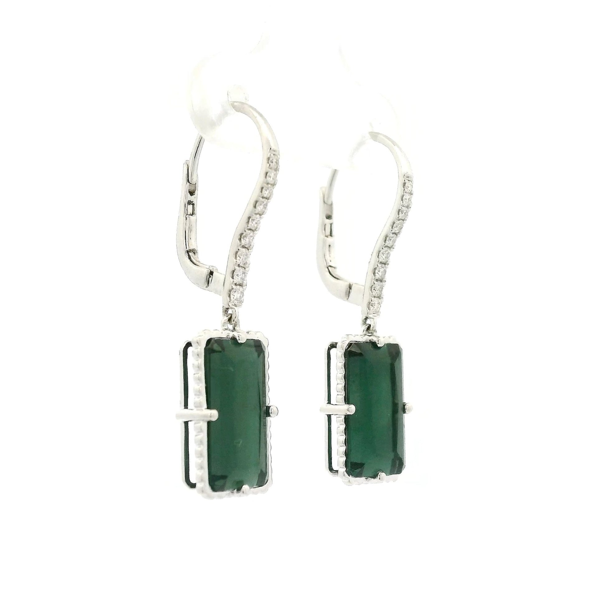 Emerald Cut Green Tourmaline & Diamond Dangle Earrings - Forever Rox Fine Jewelry