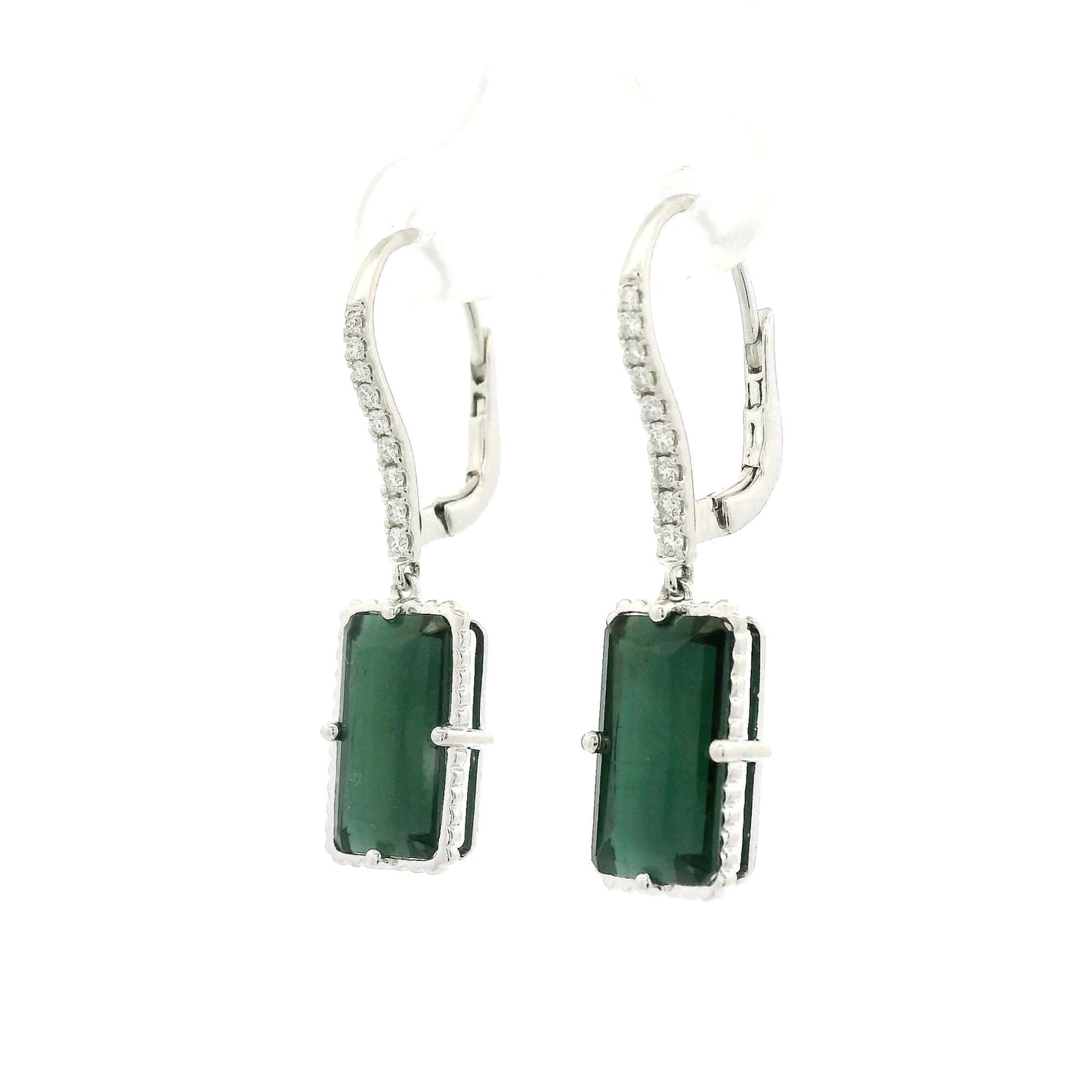 Emerald Cut Green Tourmaline & Diamond Dangle Earrings - Forever Rox Fine Jewelry