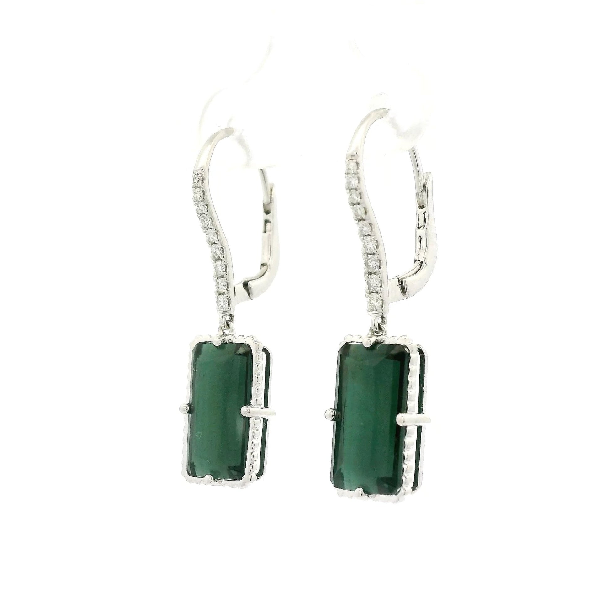 Emerald Cut Green Tourmaline & Diamond Dangle Earrings - Forever Rox Fine Jewelry