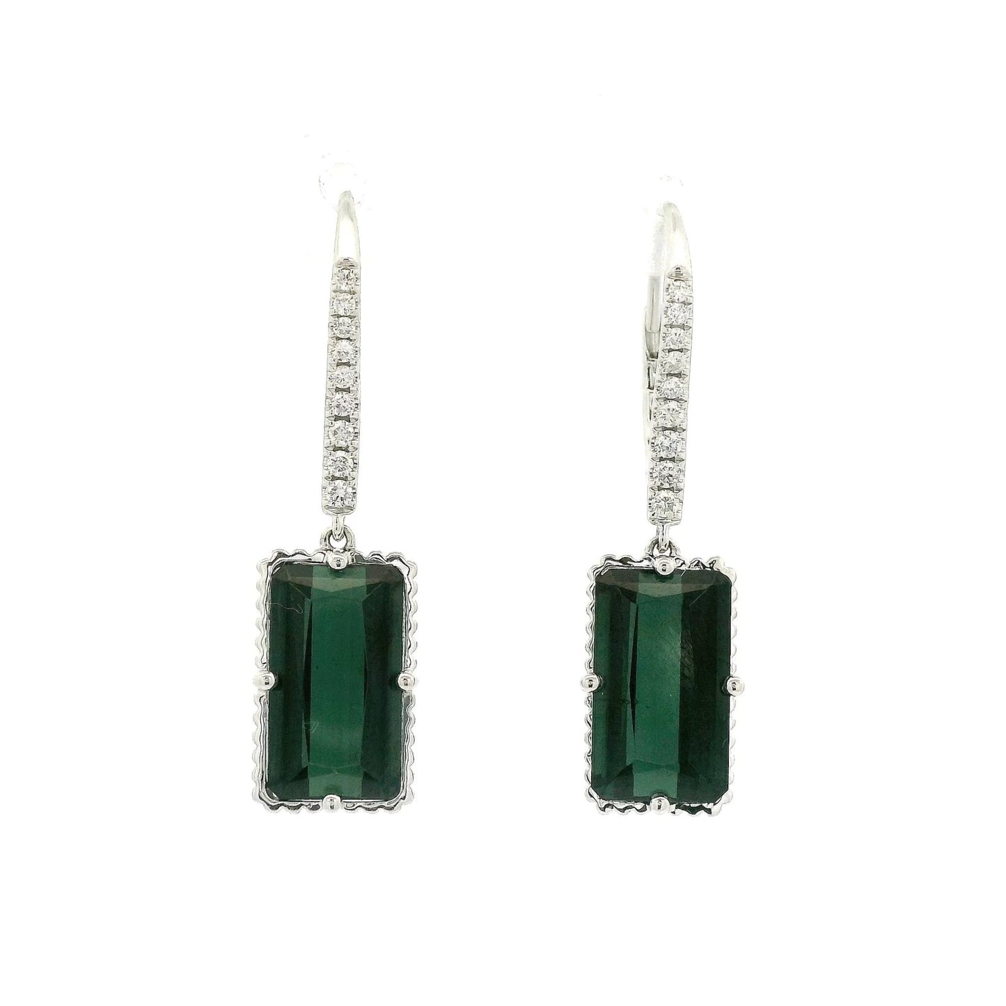 Emerald Cut Green Tourmaline & Diamond Dangle Earrings - Forever Rox Fine Jewelry
