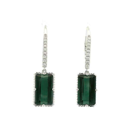 Emerald Cut Green Tourmaline & Diamond Dangle Earrings - Forever Rox Fine Jewelry