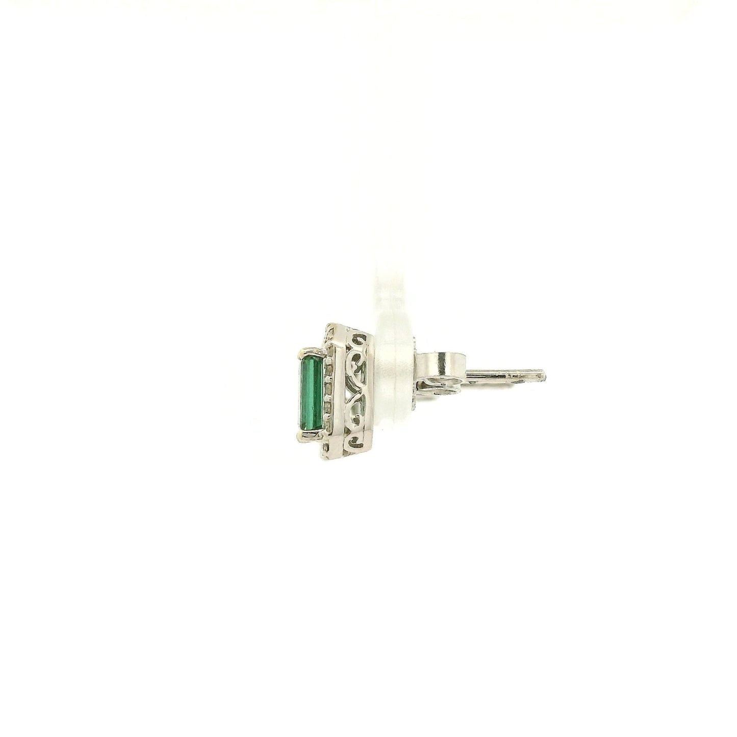 Emerald Cut Green Tourmaline & Diamond Halo Studs - Forever Rox Fine Jewelry