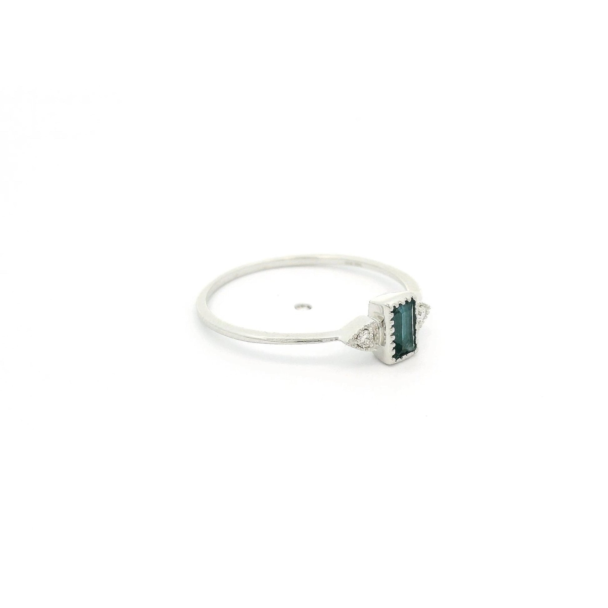 Emerald Cut London Blue Topaz & Diamond Milgrain Design Ring - Forever Rox Fine Jewelry