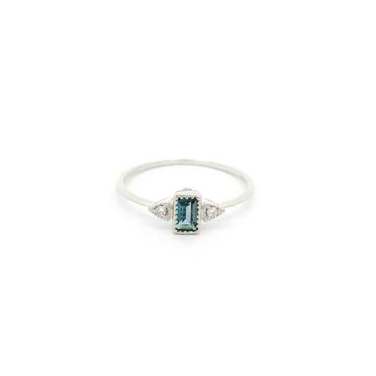 Emerald Cut London Blue Topaz & Diamond Milgrain Design Ring - Forever Rox Fine Jewelry