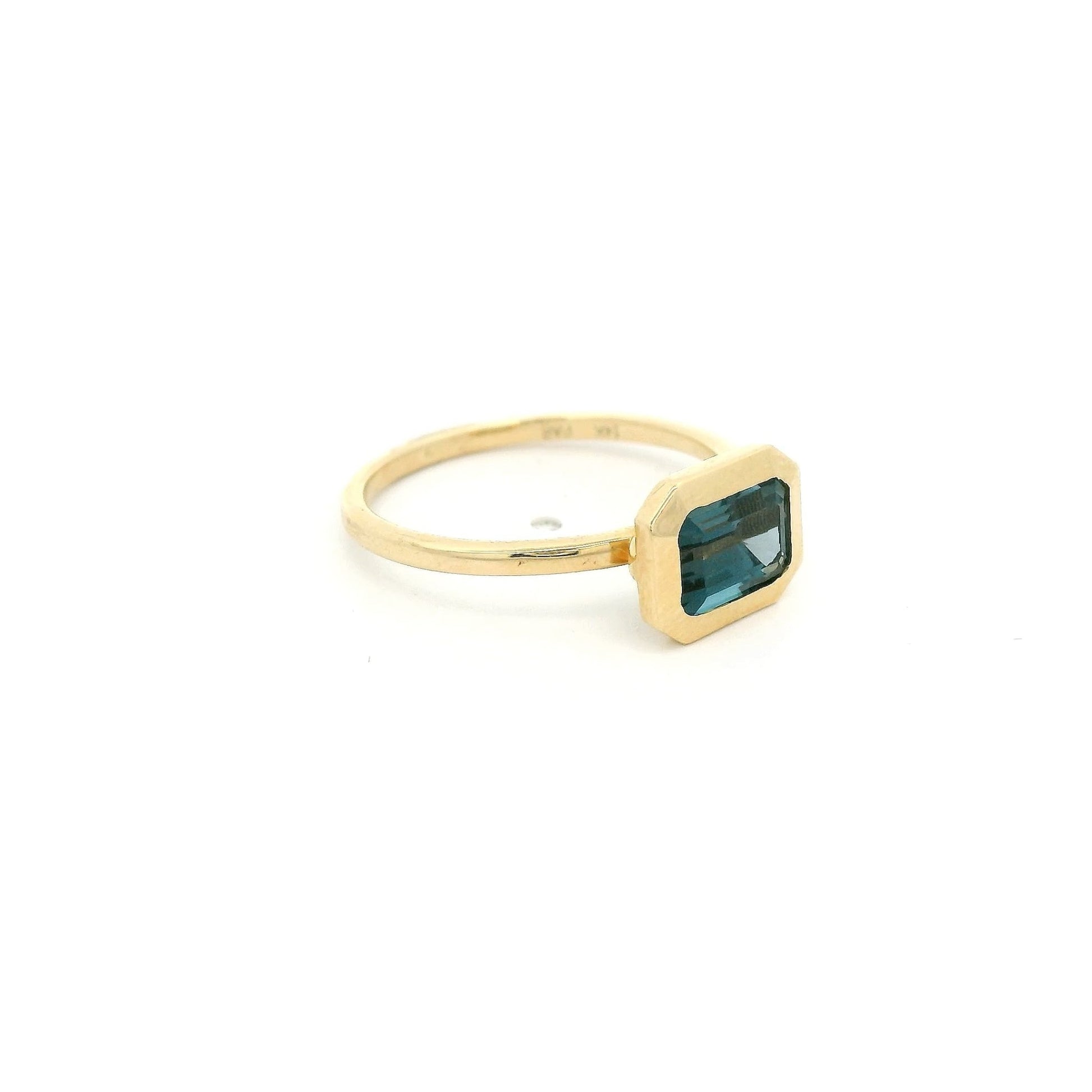 Emerald Cut London Blue Topaz Ring Set East to West - Forever Rox