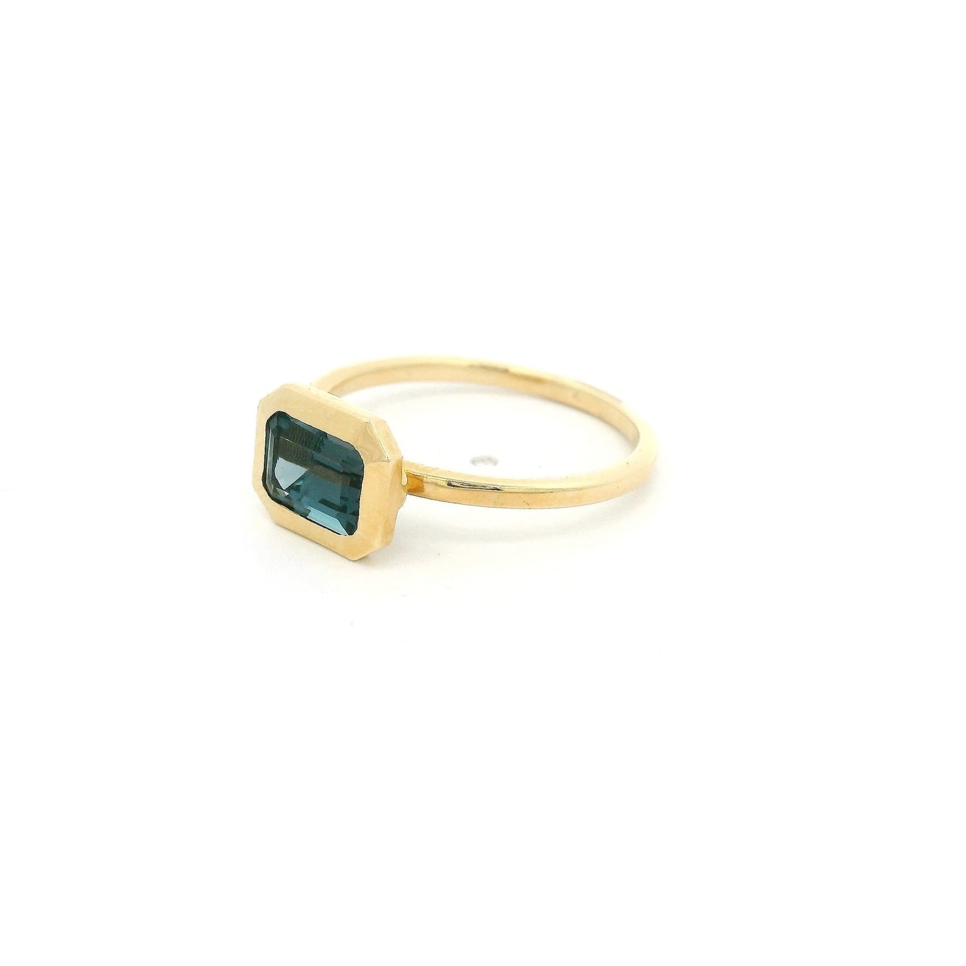 Emerald Cut London Blue Topaz Ring Set East to West - Forever Rox