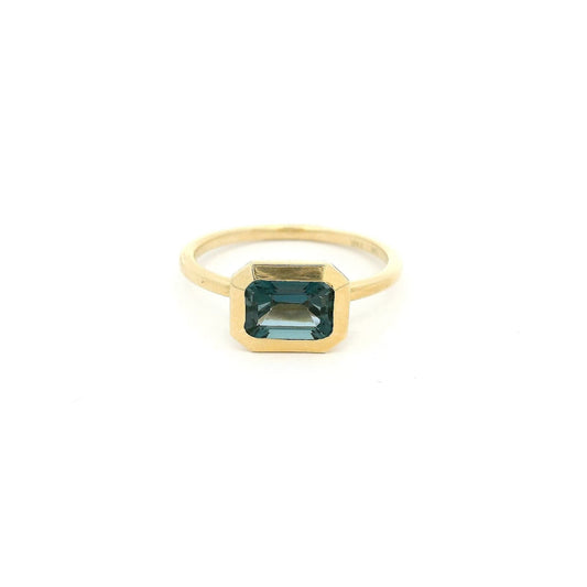 Emerald Cut London Blue Topaz Ring Set East to West - Forever Rox