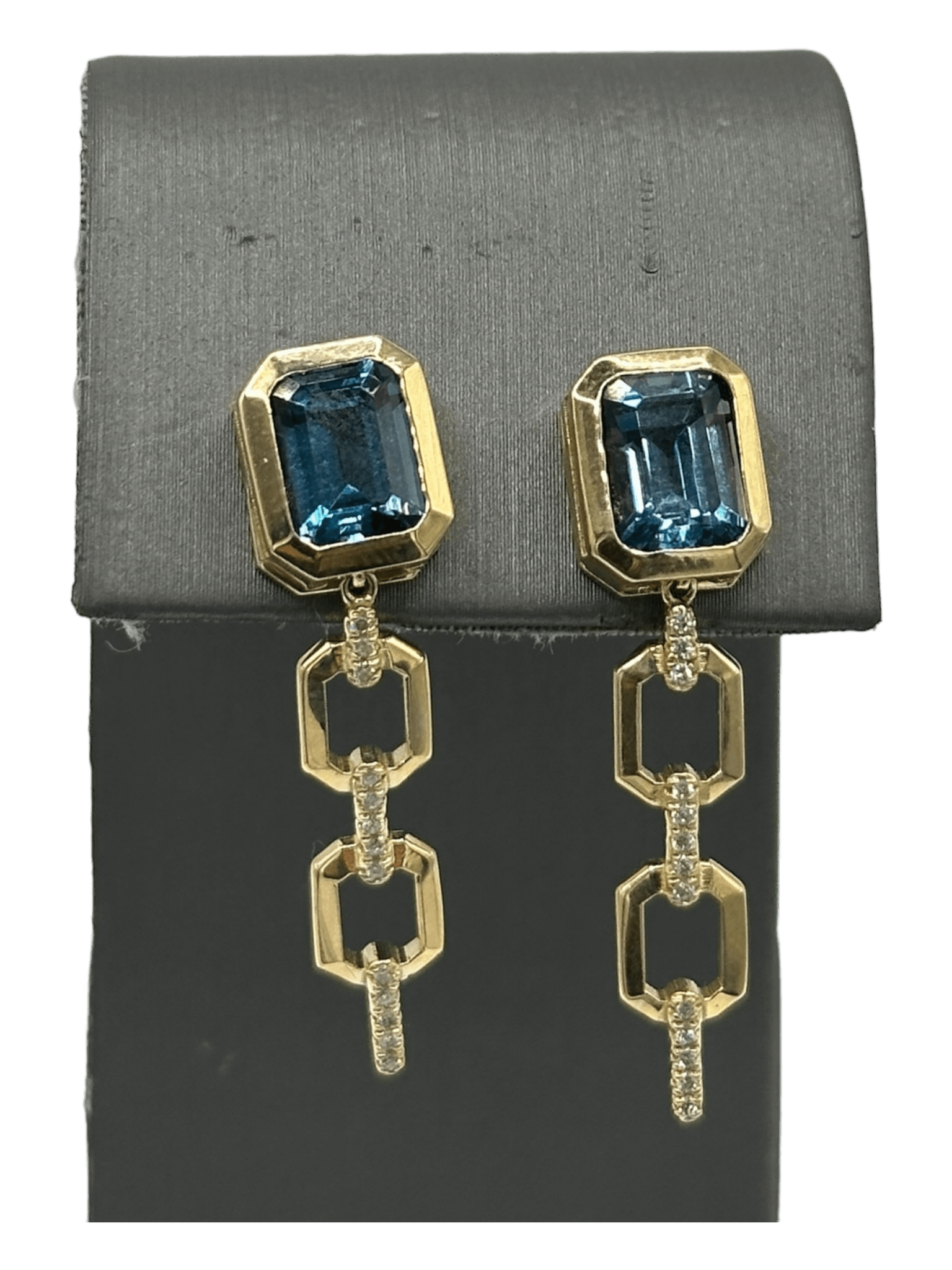 Emerald Cut London Blue Topaz Studs With Detachable Diamond Dangles - Forever Rox