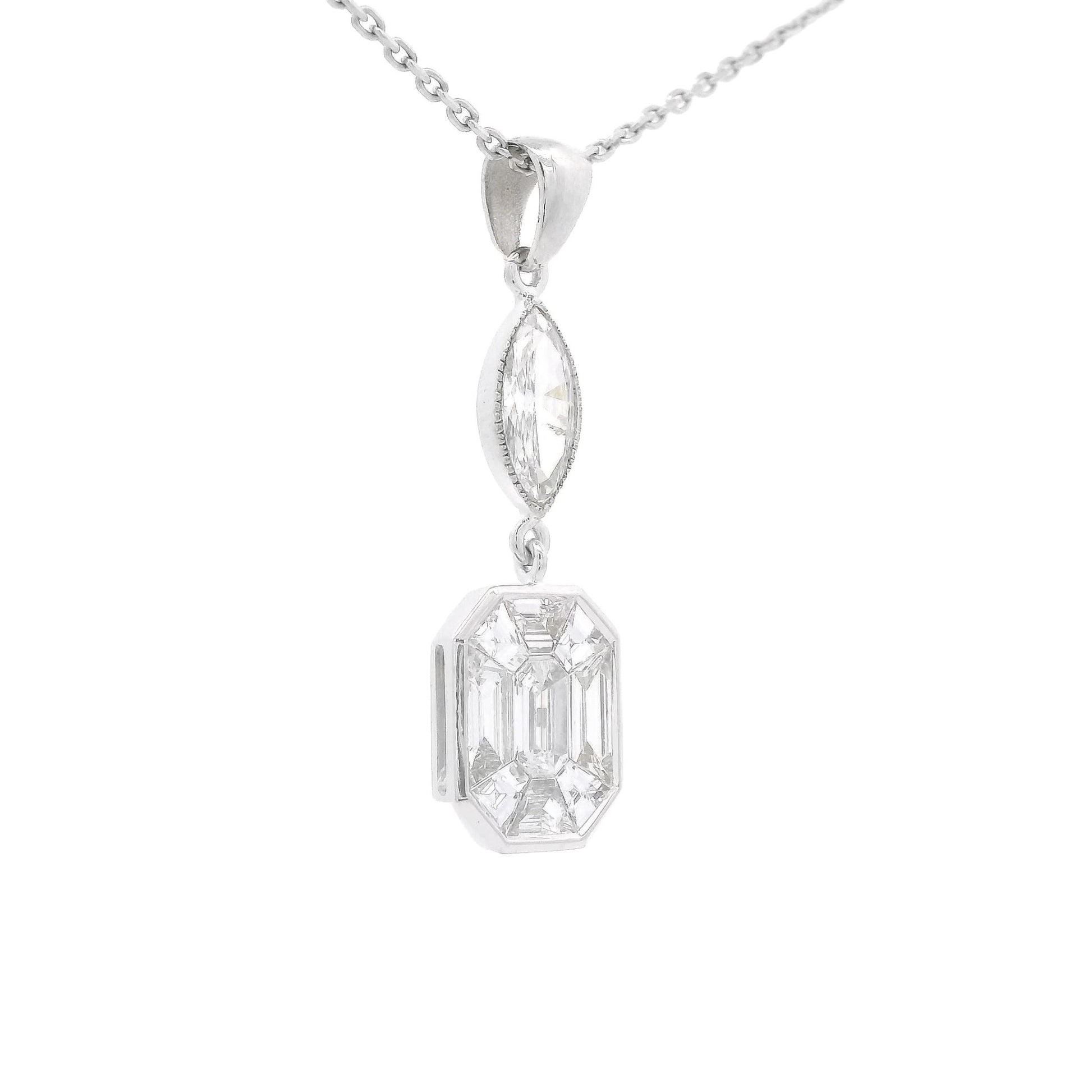 Emerald Cut & Marquise Cut Diamond Pendant - Forever Rox
