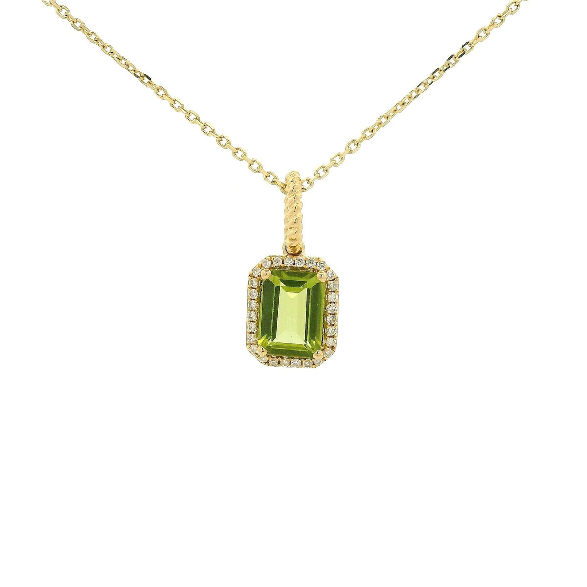 Emerald Cut Peridot & Diamond Pendant - Forever Rox Fine Jewelry