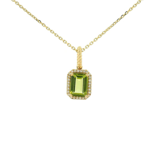 Emerald Cut Peridot & Diamond Pendant - Forever Rox Fine Jewelry
