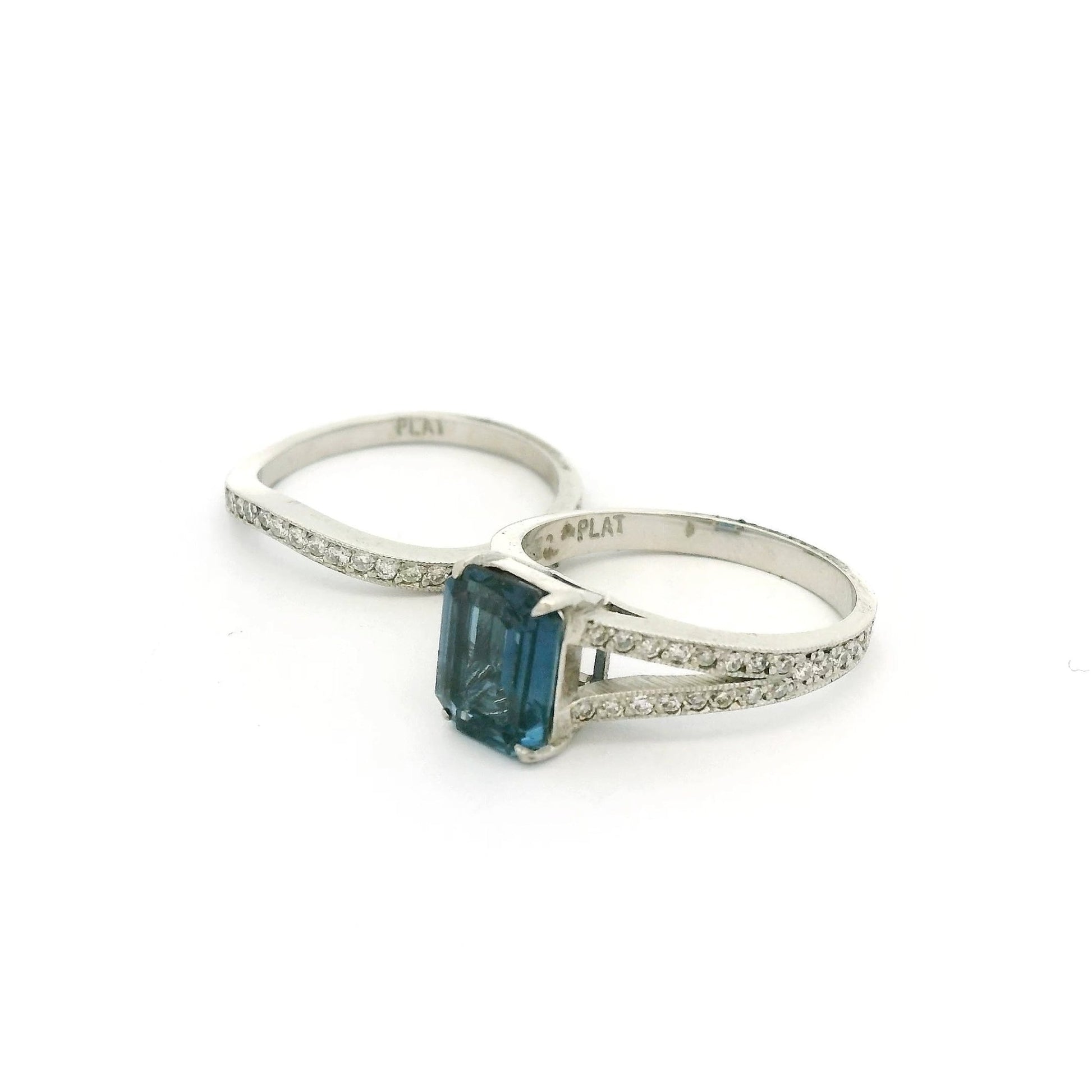 Emerald Cut Sapphire & Diamond Bridal Ring With Matching Diamond Band - Forever Rox Fine Jewelry