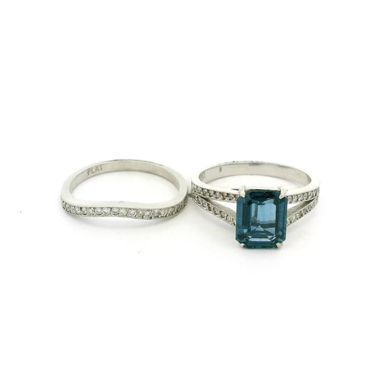 Emerald Cut Sapphire & Diamond Bridal Ring With Matching Diamond Band - Forever Rox Fine Jewelry