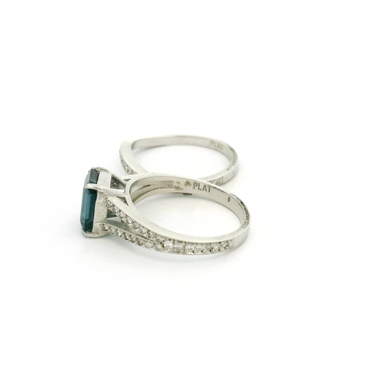 Emerald Cut Sapphire & Diamond Bridal Ring With Matching Diamond Band - Forever Rox Fine Jewelry