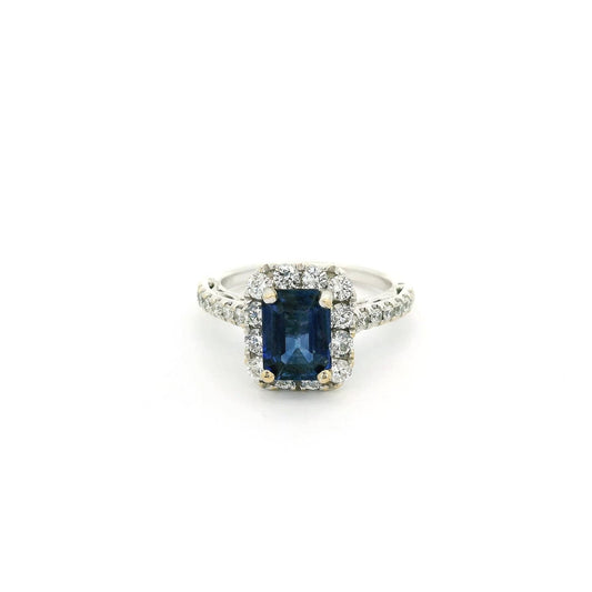 Emerald Cut Sapphire Ring With Diamond Halo - Forever Rox Fine Jewelry