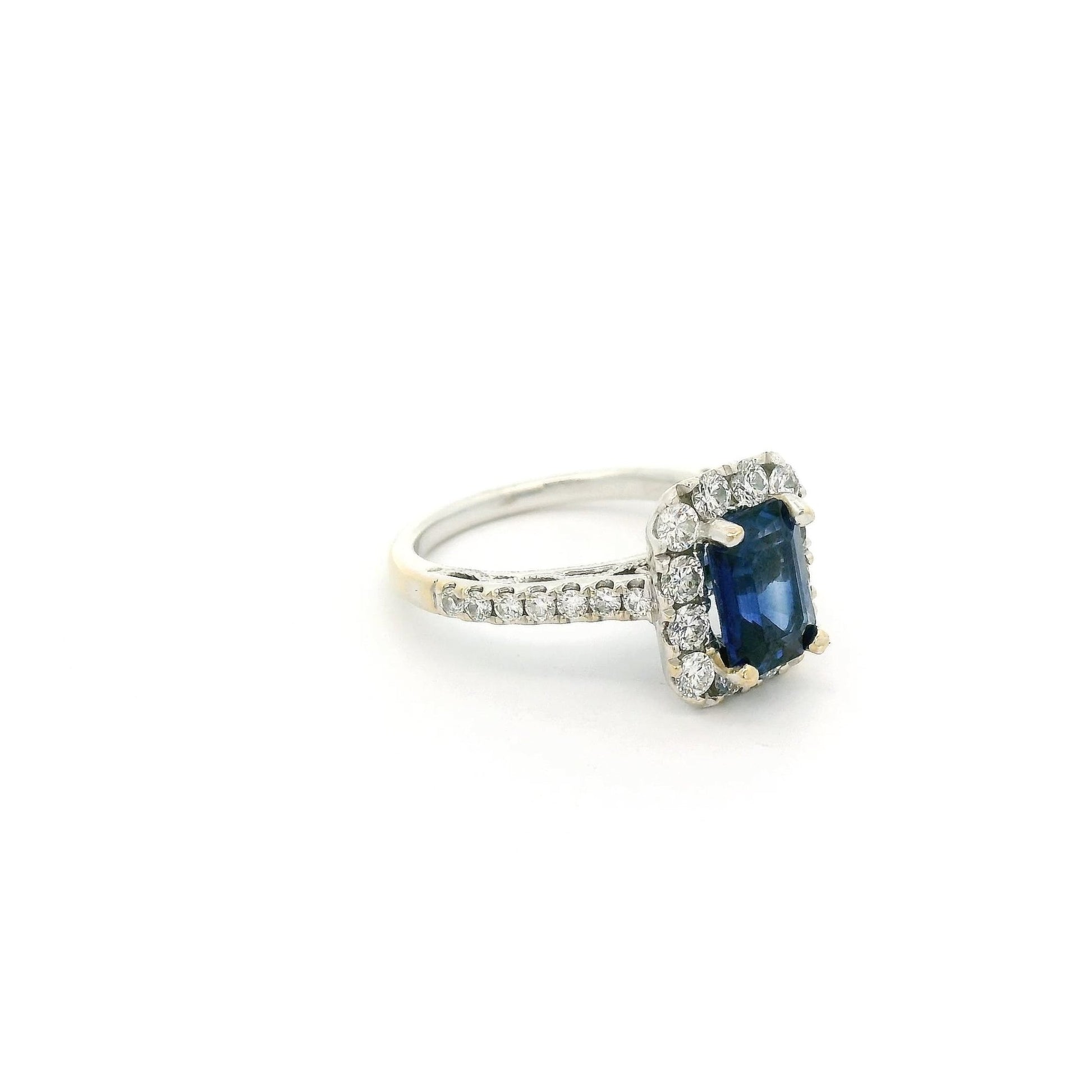 Emerald Cut Sapphire Ring With Diamond Halo - Forever Rox Fine Jewelry