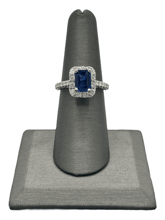 Emerald Cut Sapphire Ring With Diamond Halo - Forever Rox