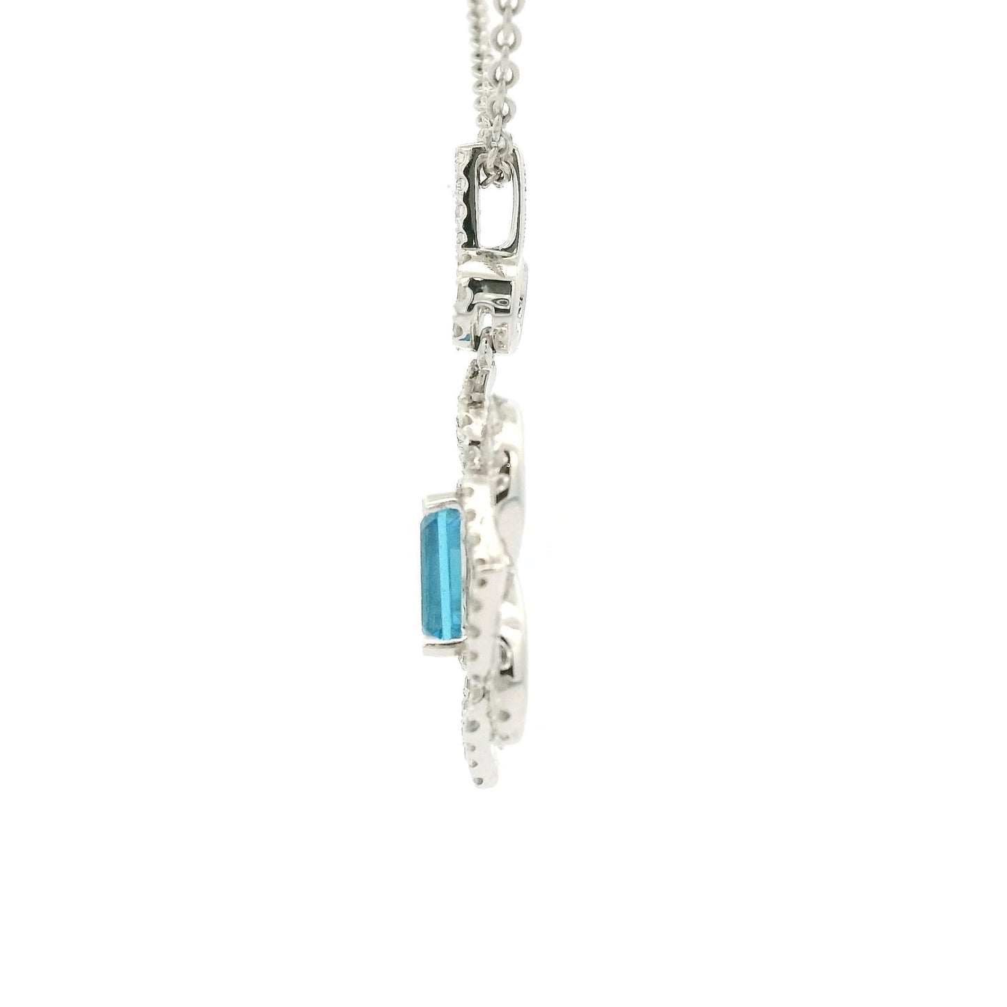 Emerald Cut Topaz & Diamond Flower Design Pendant - Forever Rox