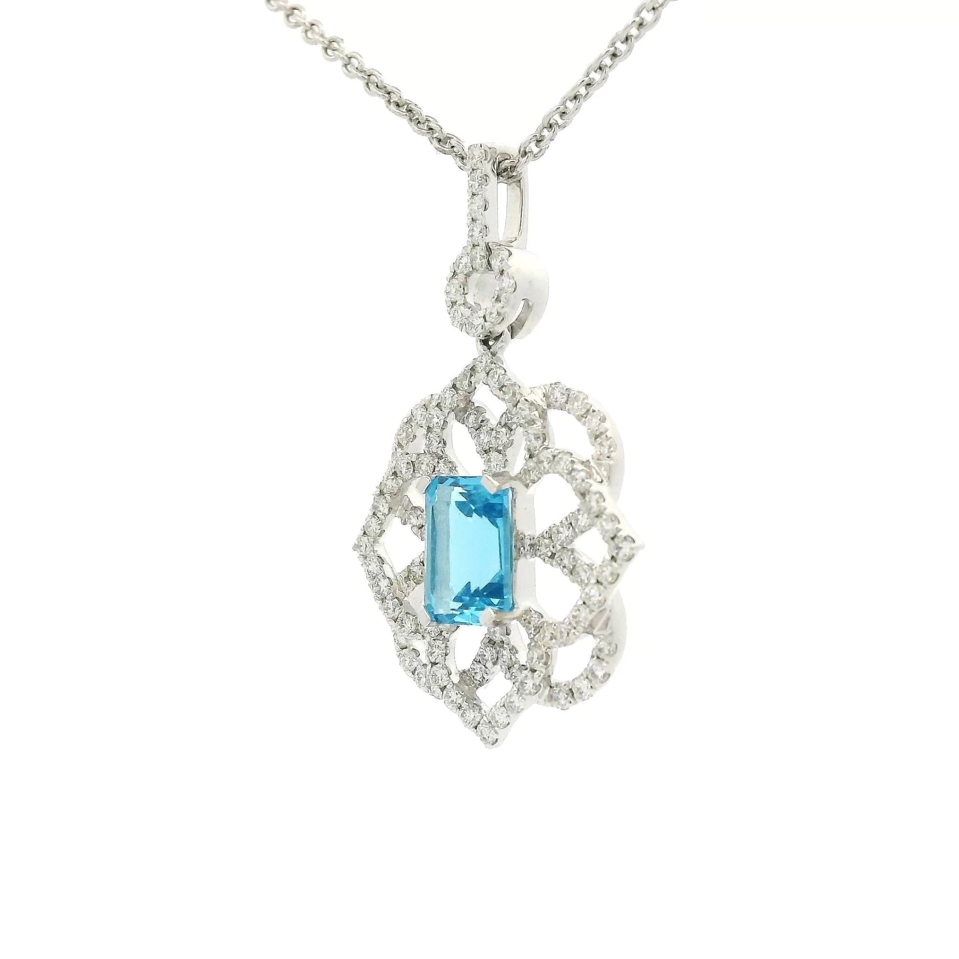Emerald Cut Topaz & Diamond Flower Design Pendant - Forever Rox