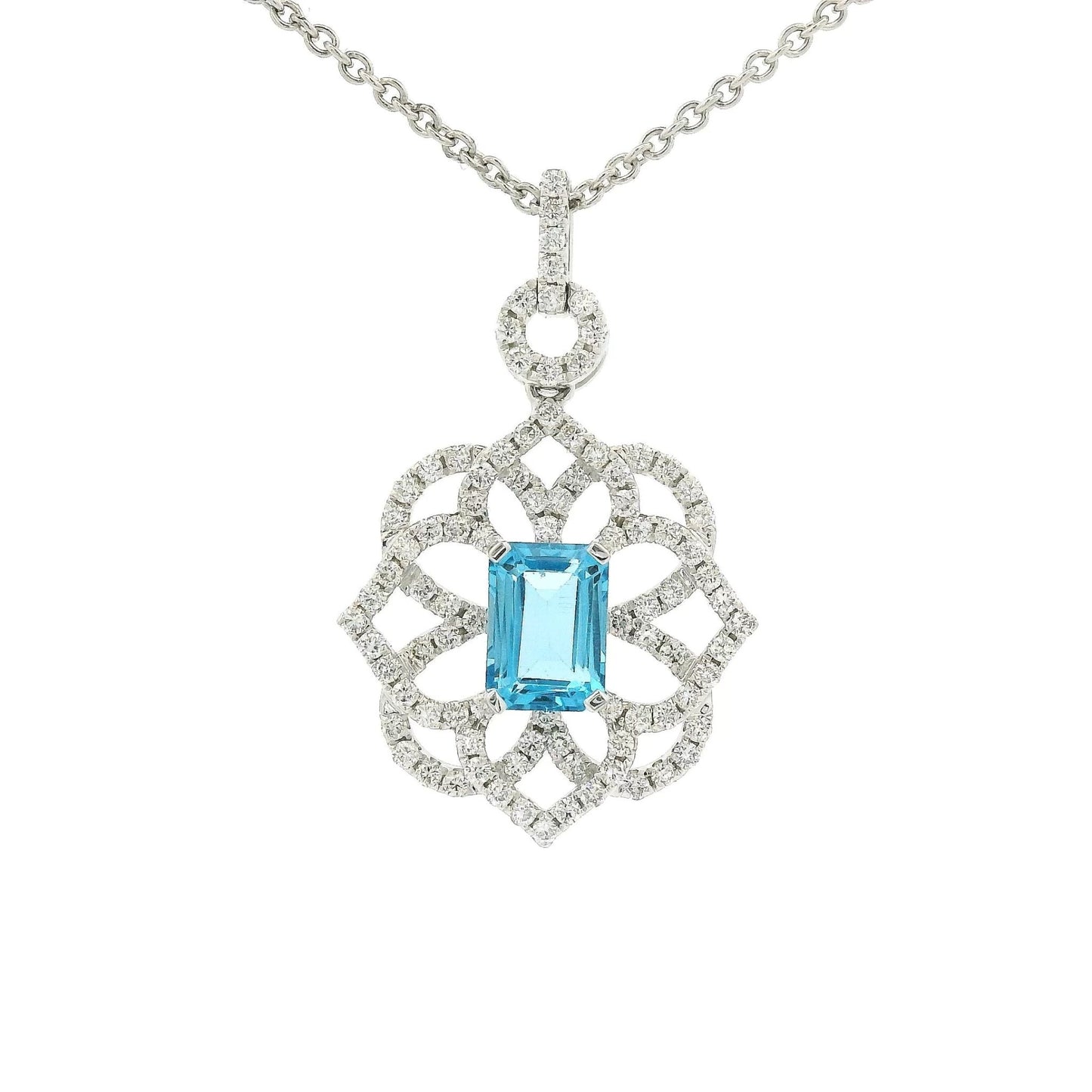 Emerald Cut Topaz & Diamond Flower Design Pendant - Forever Rox