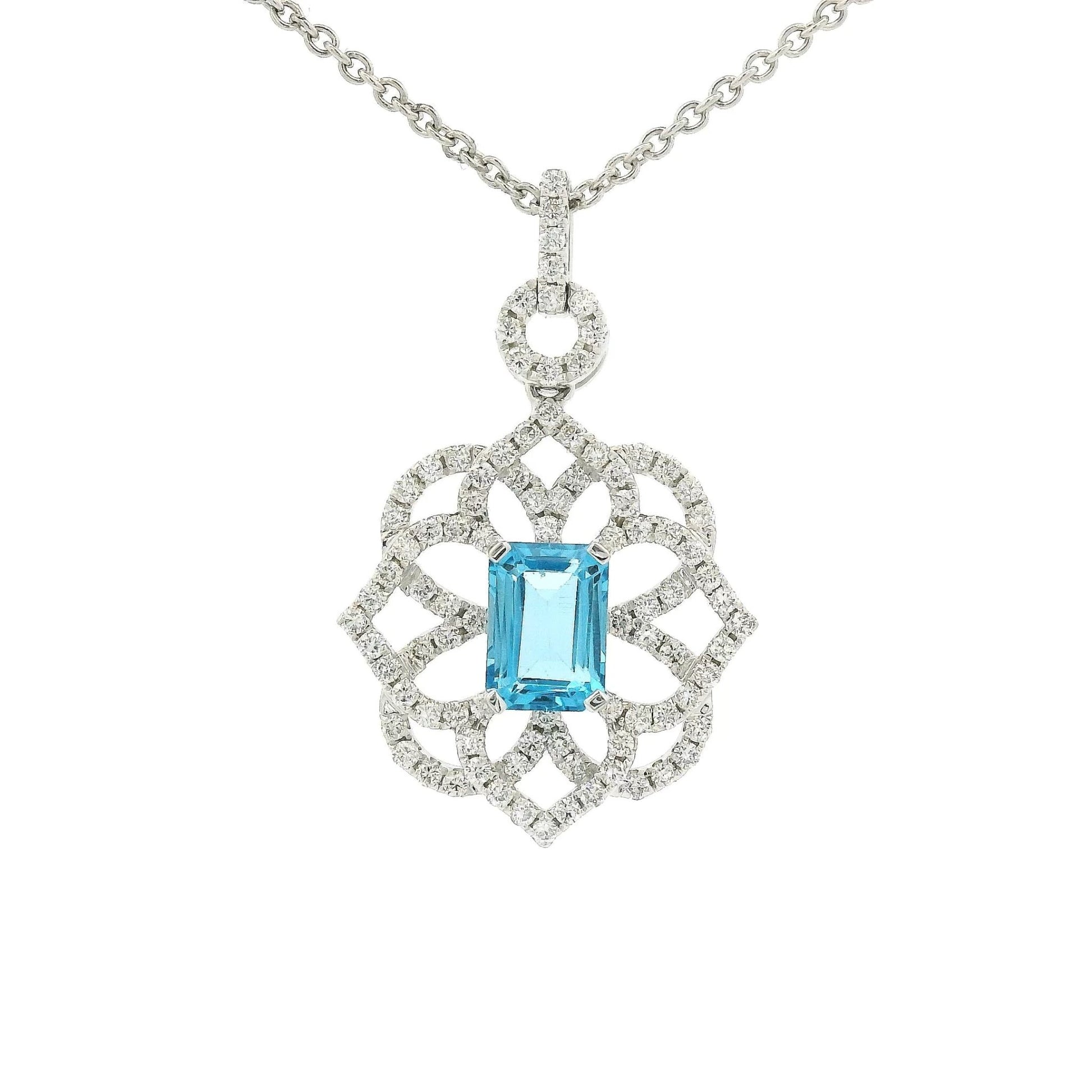 Emerald Cut Topaz & Diamond Flower Design Pendant - Forever Rox