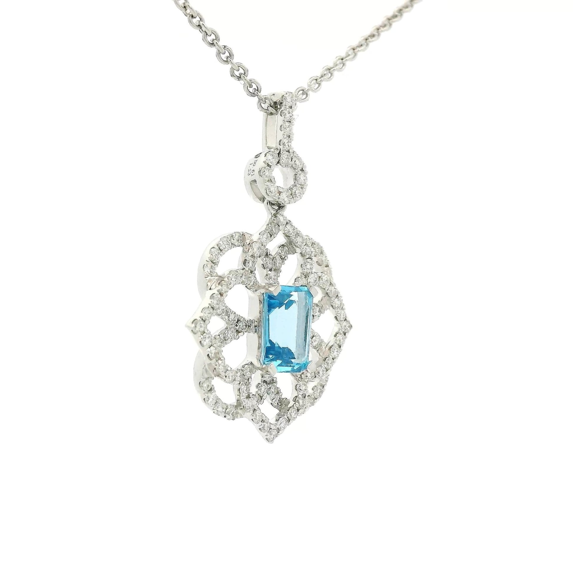 Emerald Cut Topaz & Diamond Flower Design Pendant - Forever Rox