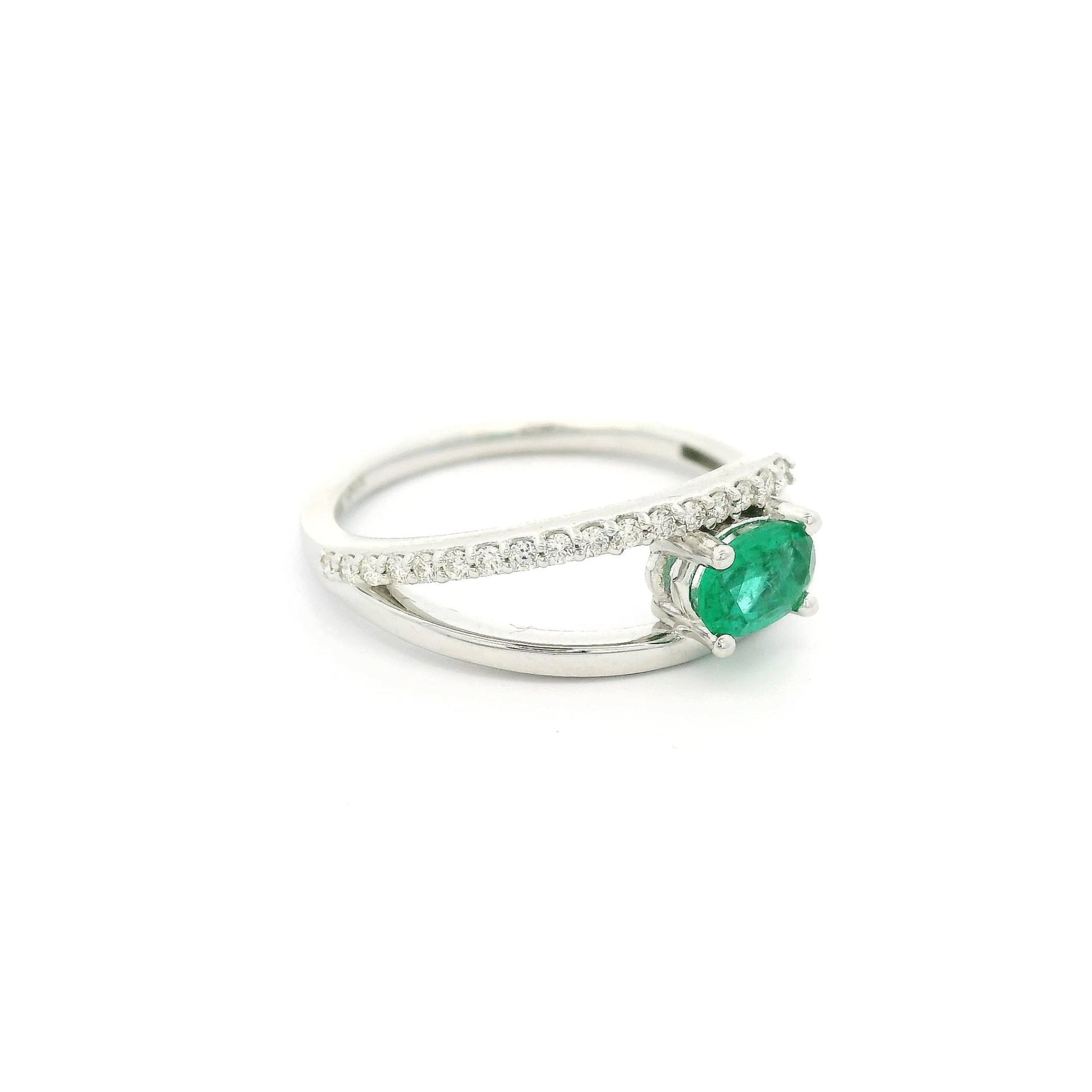 Emerald & Diamond Split Ring - Forever Rox