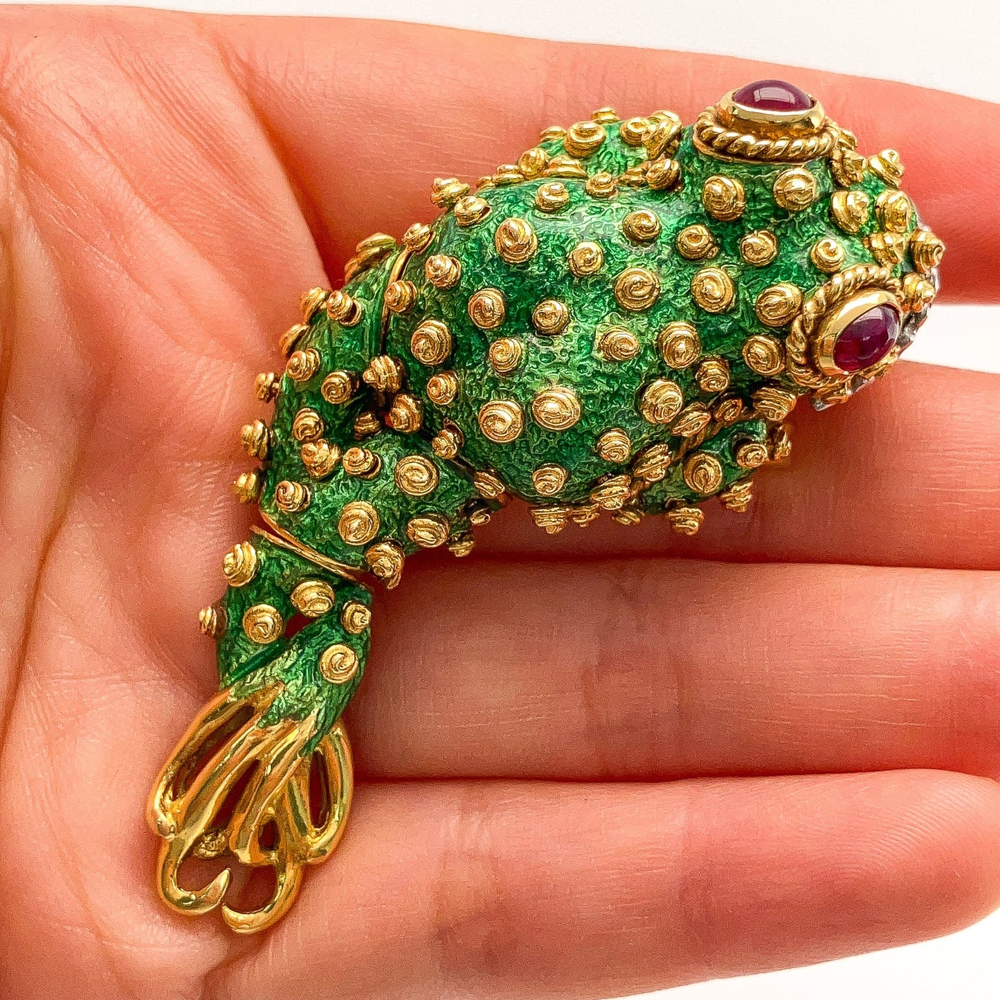 Enamel Tadpole Brooch with Rubies & Diamonds by David Webb, 18k· - Forever Rox