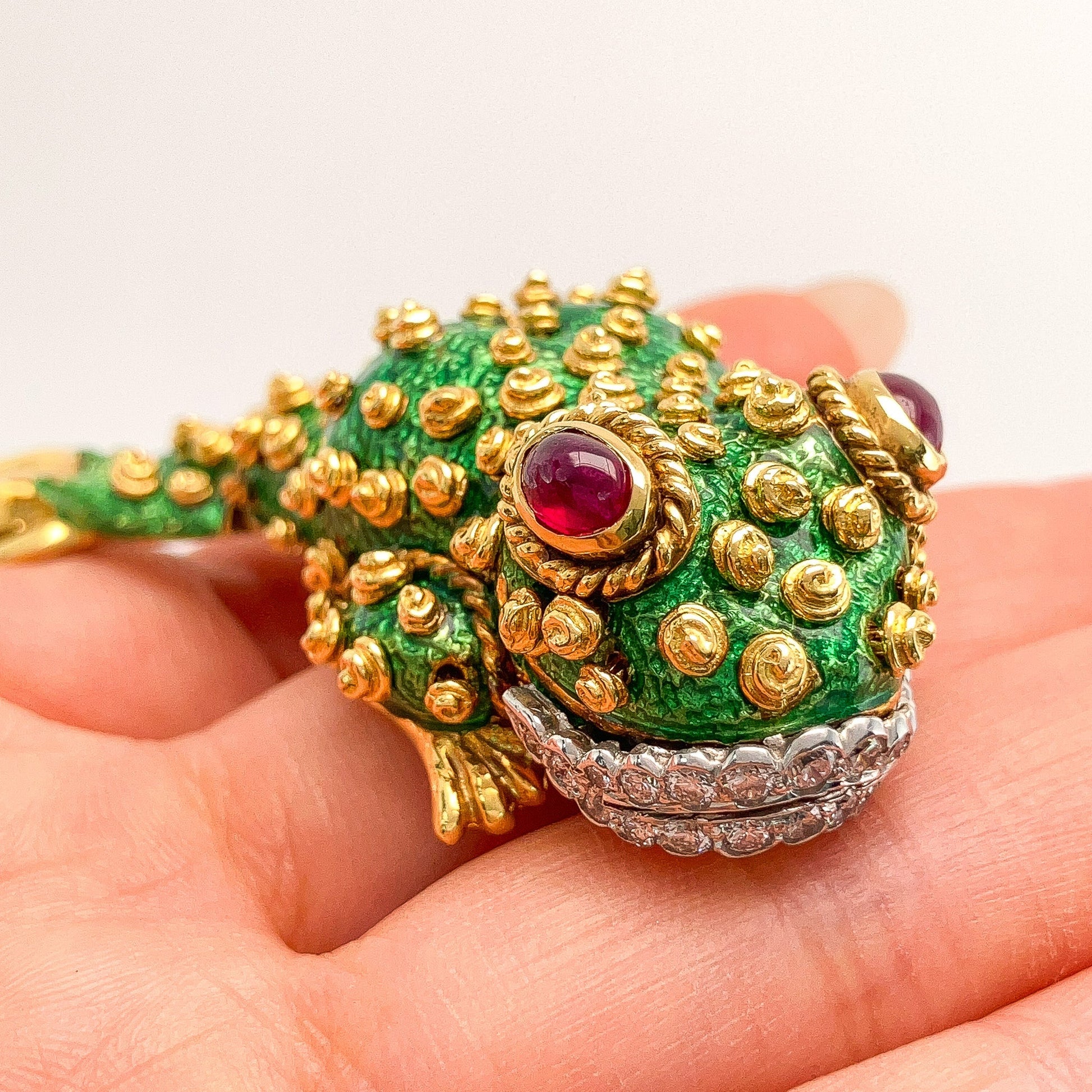 Enamel Tadpole Brooch with Rubies & Diamonds by David Webb, 18k· - Forever Rox