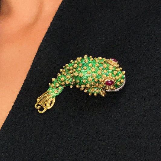 Enamel Tadpole Brooch with Rubies & Diamonds by David Webb, 18k· - Forever Rox