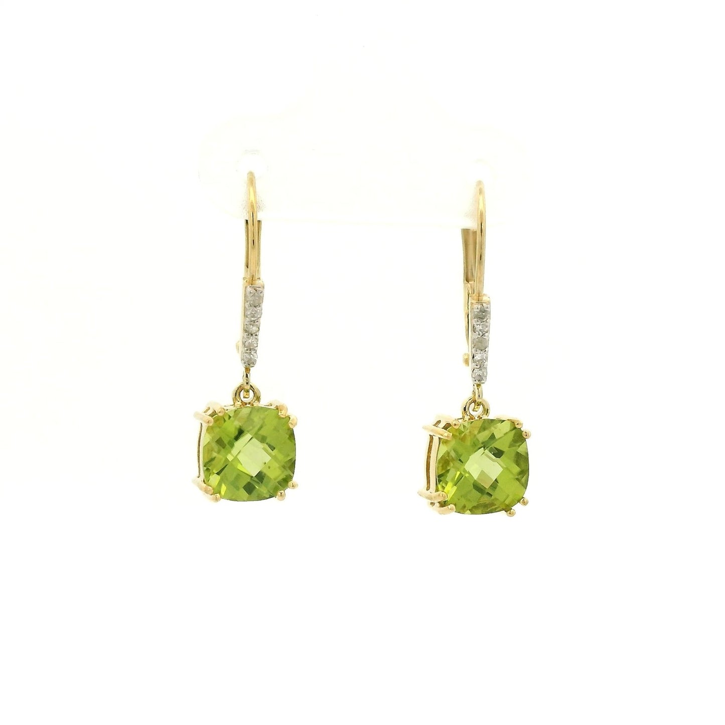 Fancy Cushion Cut Peridot & Diamond Dangles - Forever Rox Fine Jewelry