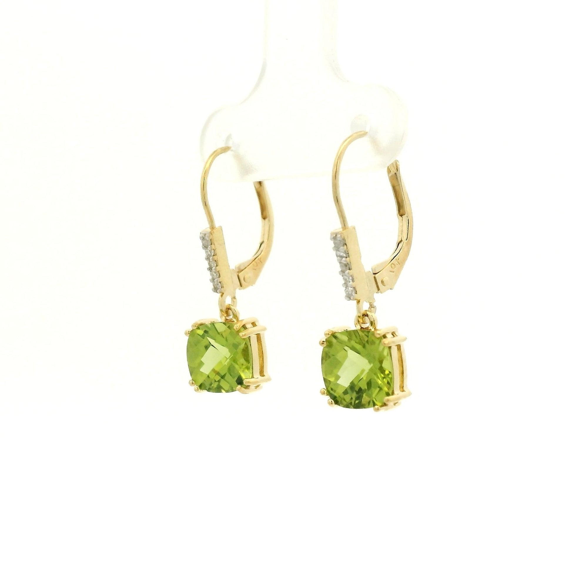 Fancy Cushion Cut Peridot & Diamond Dangles - Forever Rox Fine Jewelry