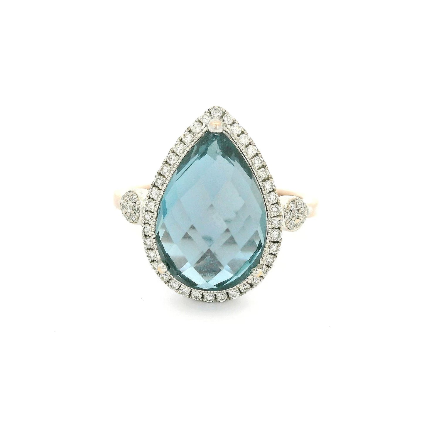 Fancy Cut Pear Shape Long Blue Topaz & Diamond Ring - Forever Rox