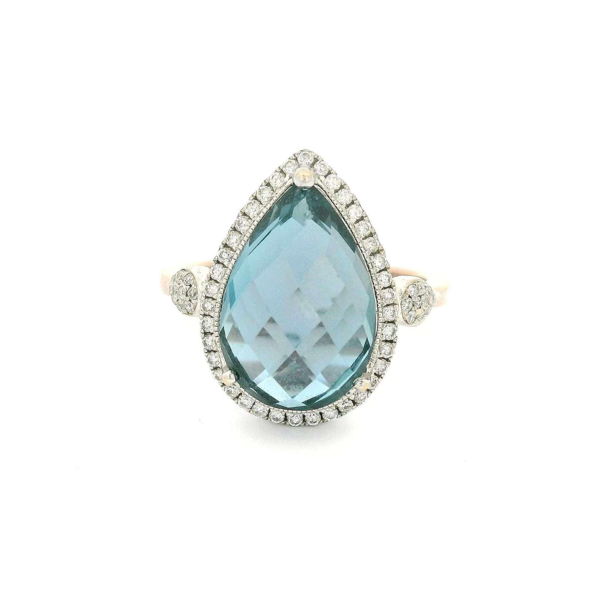 Fancy Cut Pear Shape Long Blue Topaz & Diamond Ring - Forever Rox