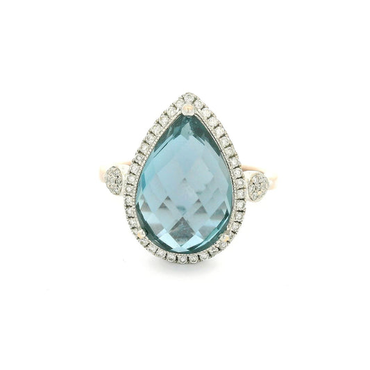 Fancy Cut Pear Shape Long Blue Topaz & Diamond Ring - Forever Rox