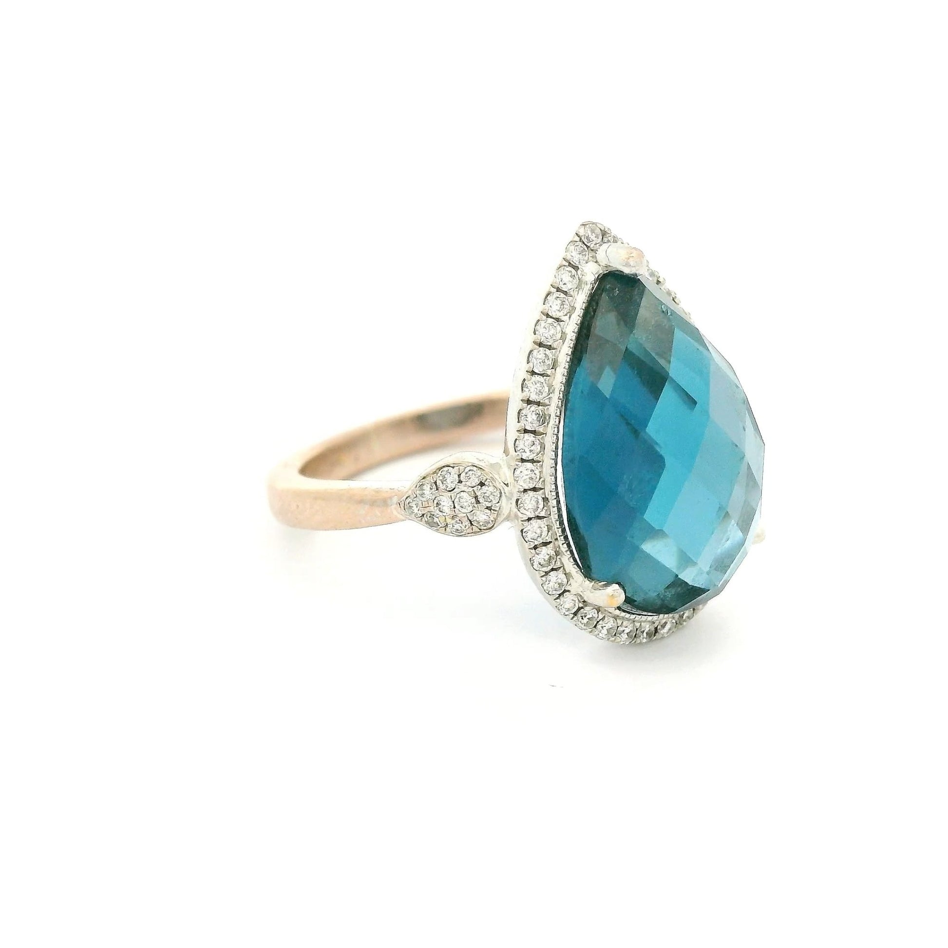 Fancy Cut Pear Shape Long Blue Topaz & Diamond Ring - Forever Rox