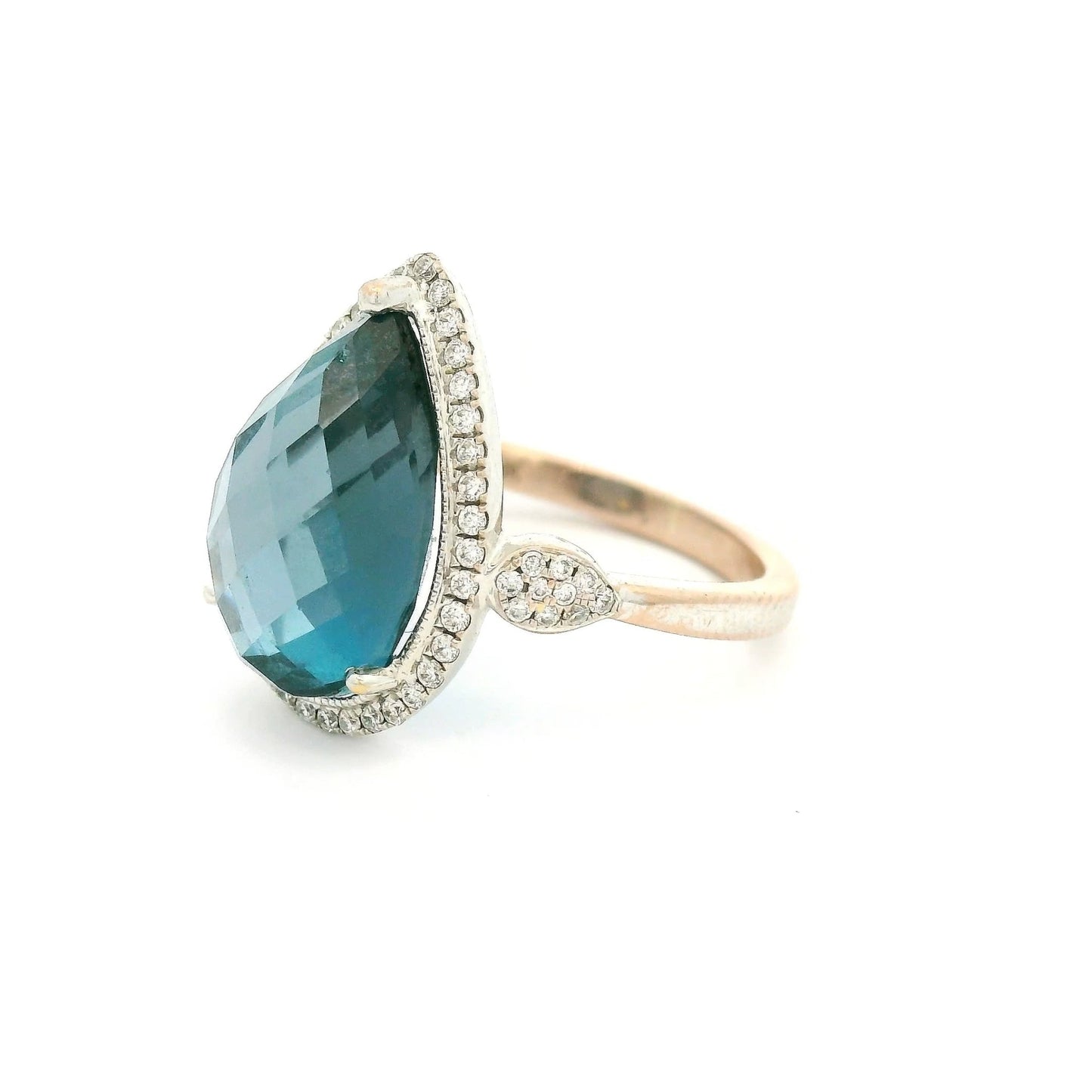 Fancy Cut Pear Shape Long Blue Topaz & Diamond Ring - Forever Rox