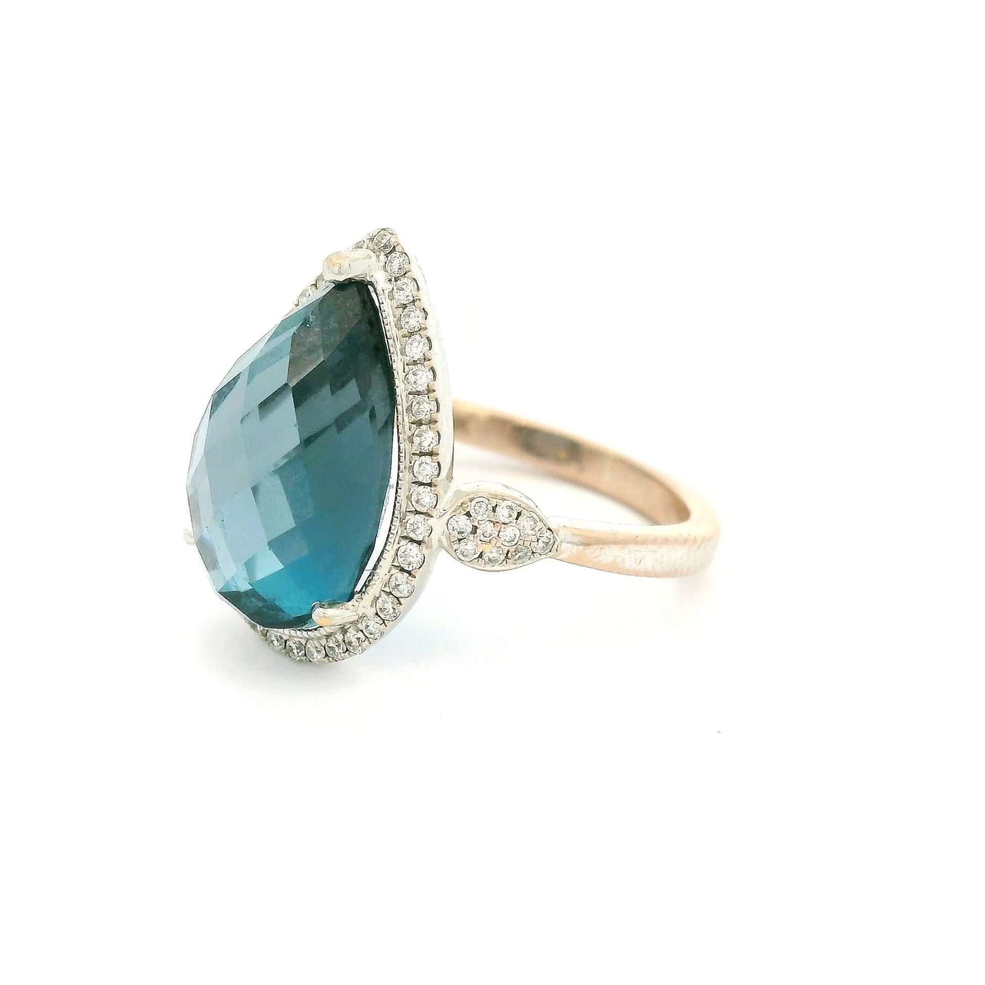 Fancy Cut Pear Shape Long Blue Topaz & Diamond Ring - Forever Rox