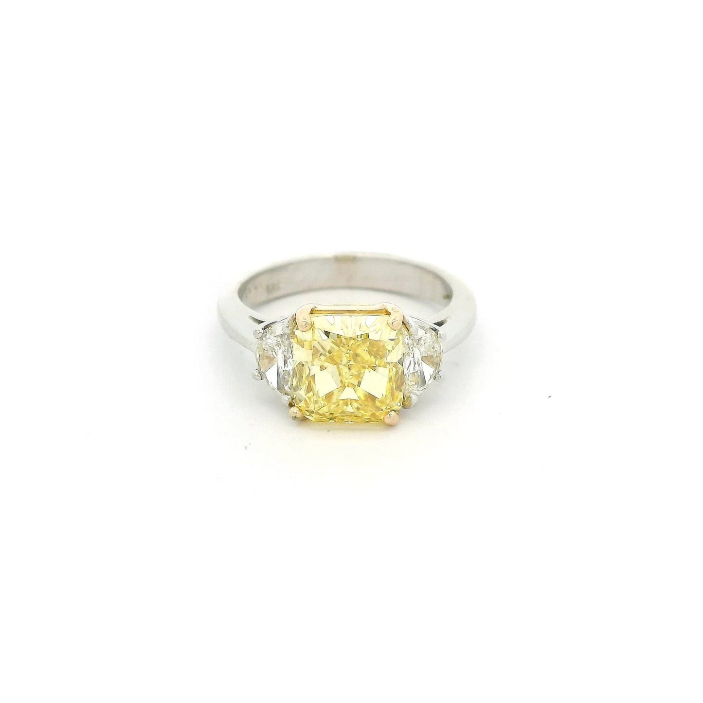 Fancy Intense Yellow Cushion Cut Diamond Ring With Half Moon Cut Diamonds - Forever Rox Fine Jewelry