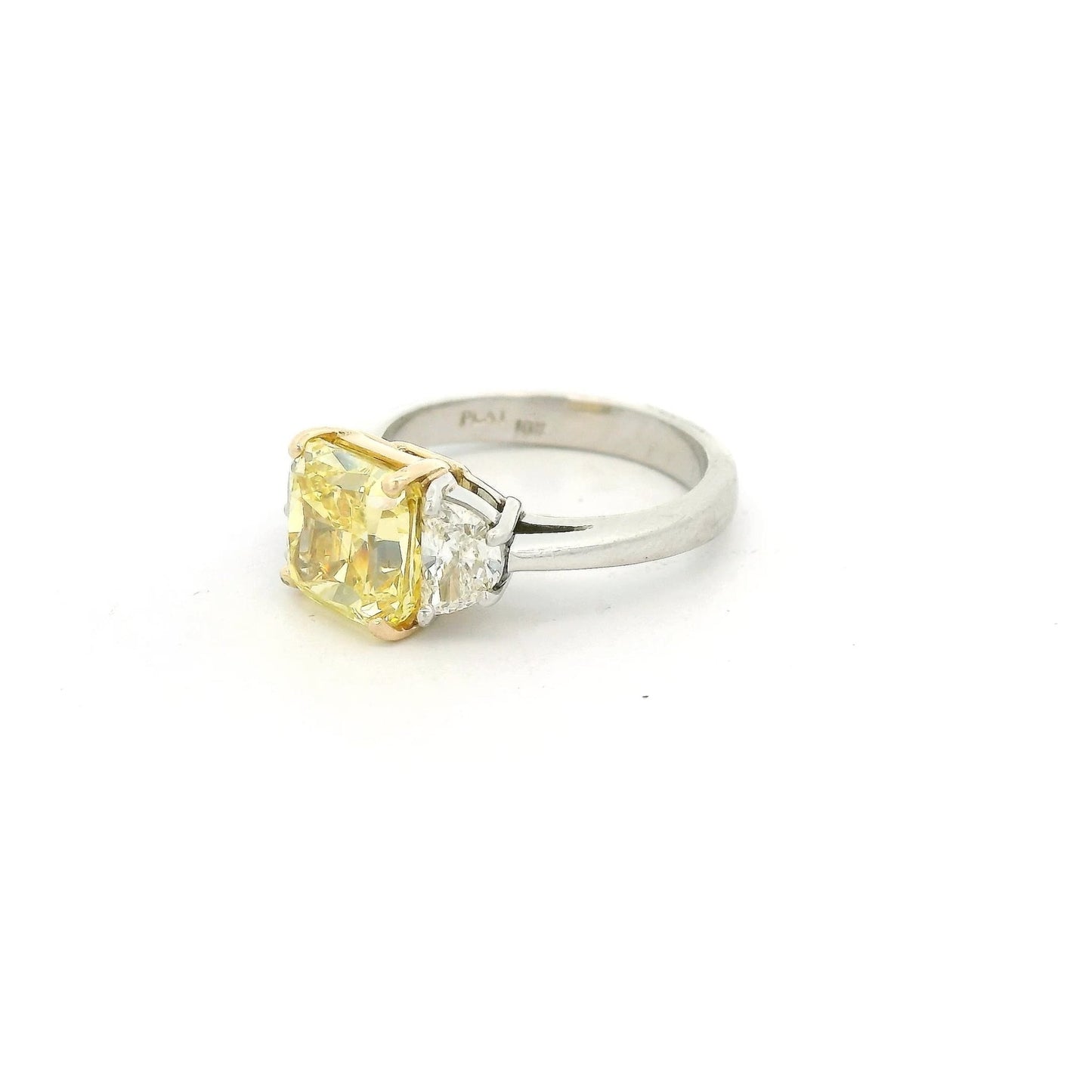 Fancy Intense Yellow Cushion Cut Diamond Ring With Half Moon Cut Diamonds - Forever Rox Fine Jewelry
