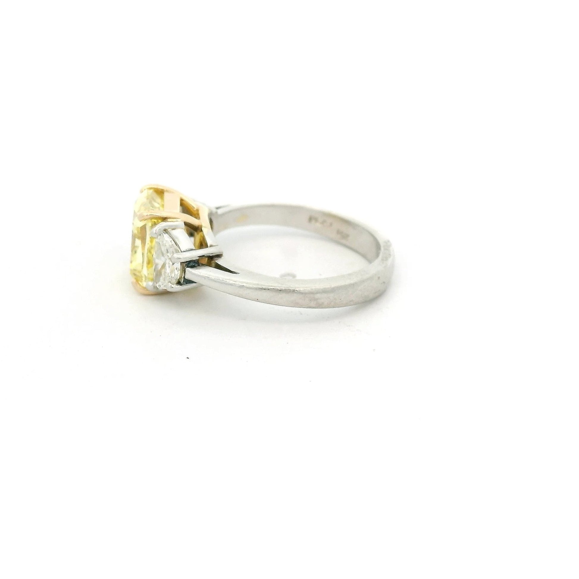 Fancy Intense Yellow Cushion Cut Diamond Ring With Half Moon Cut Diamonds - Forever Rox Fine Jewelry