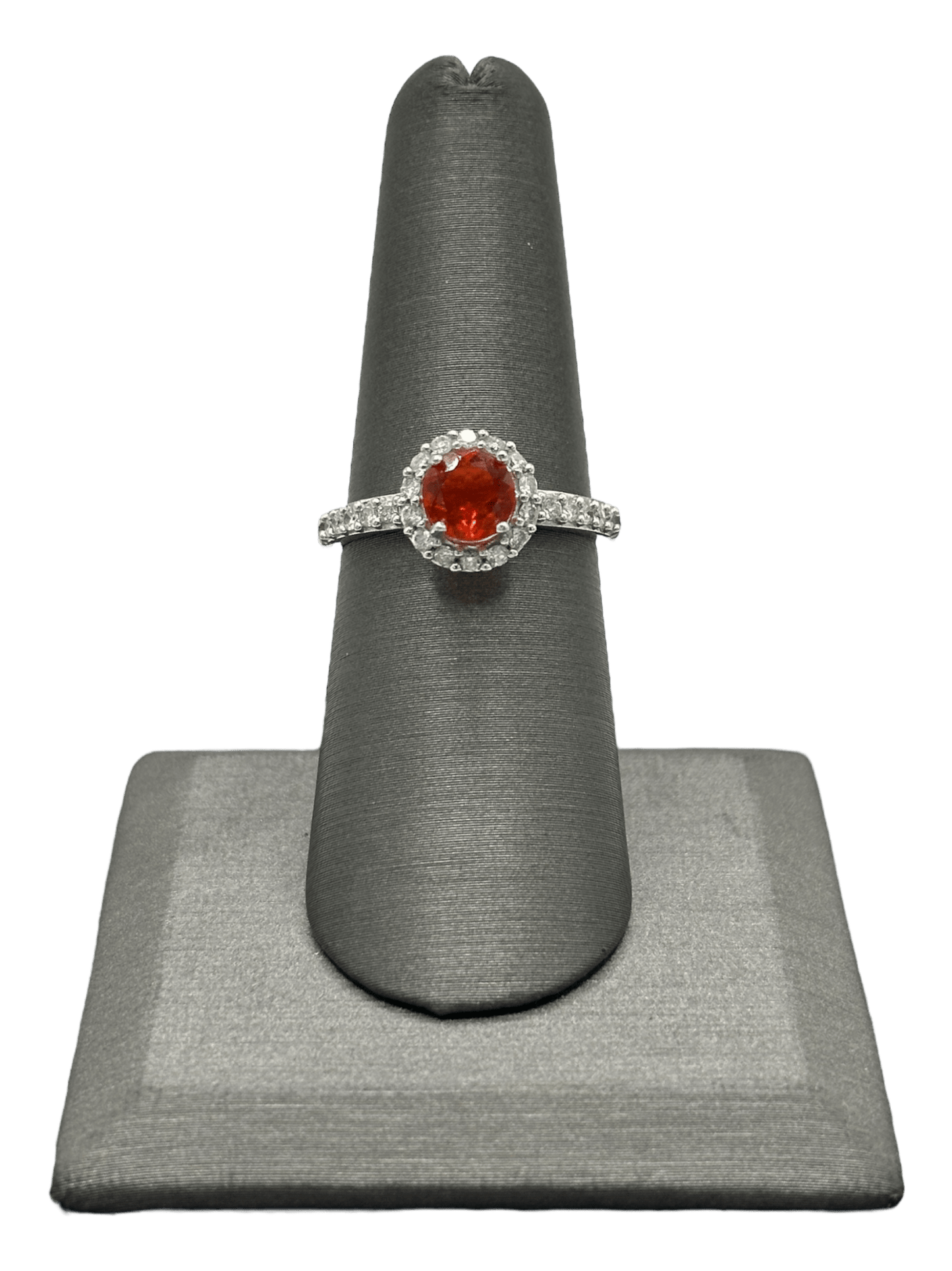 Fire Opal Ring With Diamond Halo & Diamonds Down Band - Forever Rox